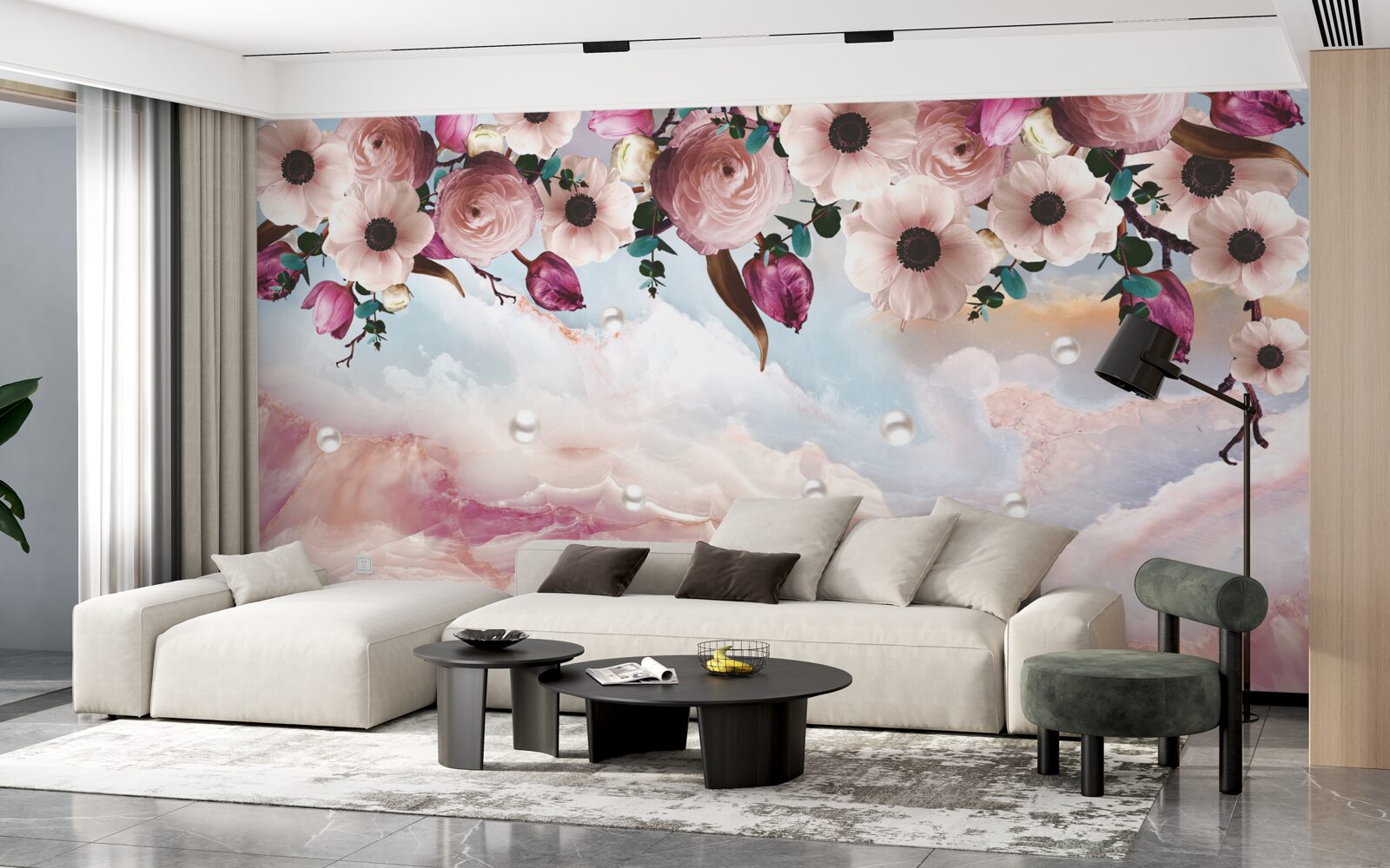 Fotobehang gezwollen knoppen hangen boven de hemel