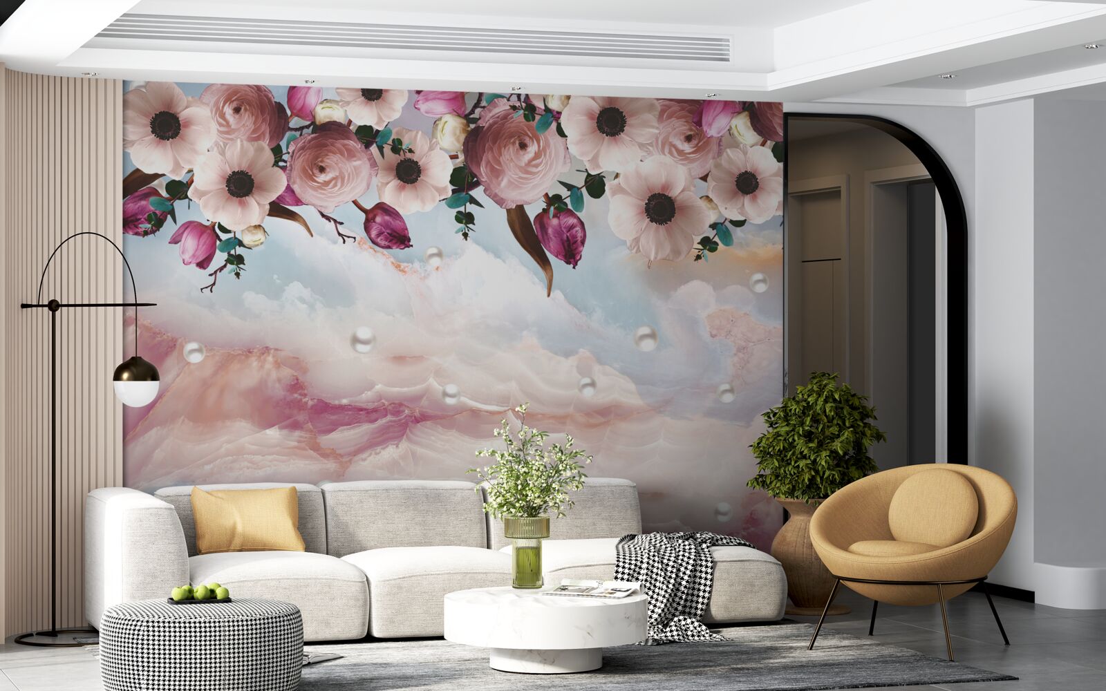 Fotobehang gezwollen knoppen hangen boven de hemel