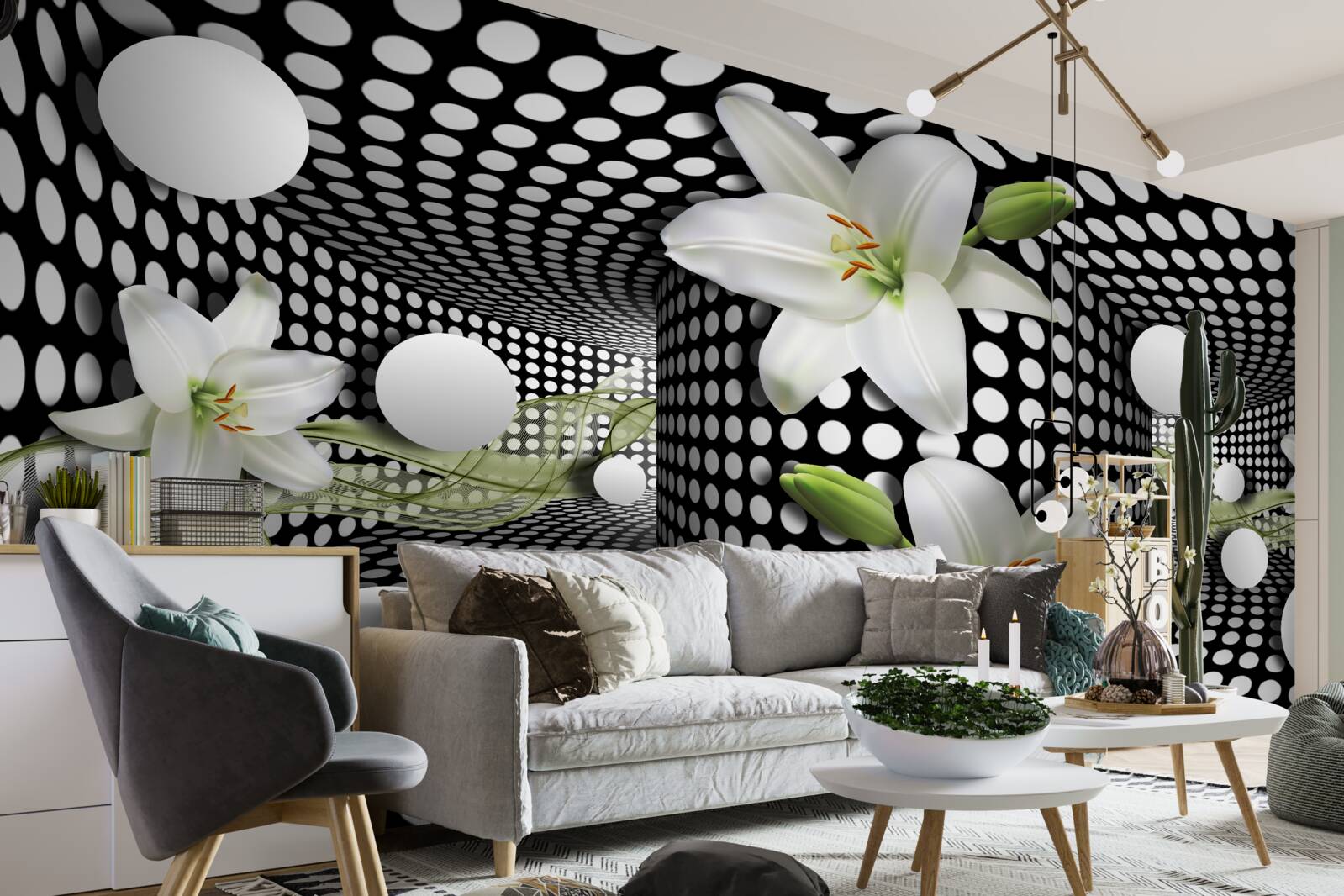 Fotobehang witte lotussen in een abstracte gang