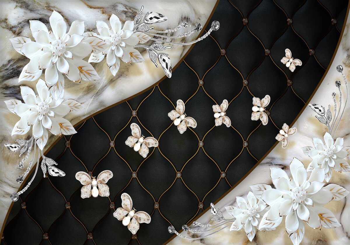 Fotobehang lichte vlinders dalen neer op bloemen