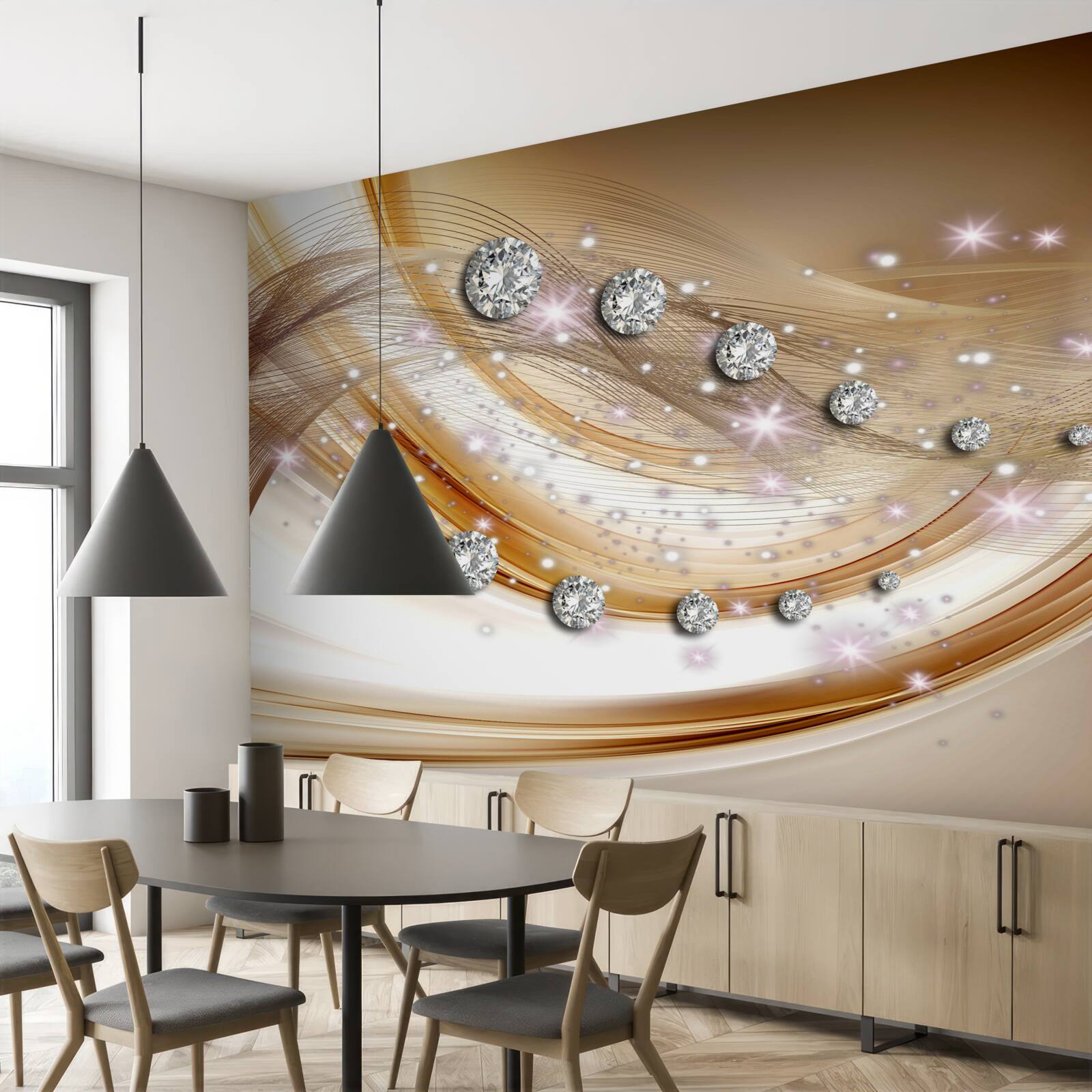 Fotobehang goudzijde met diamanten