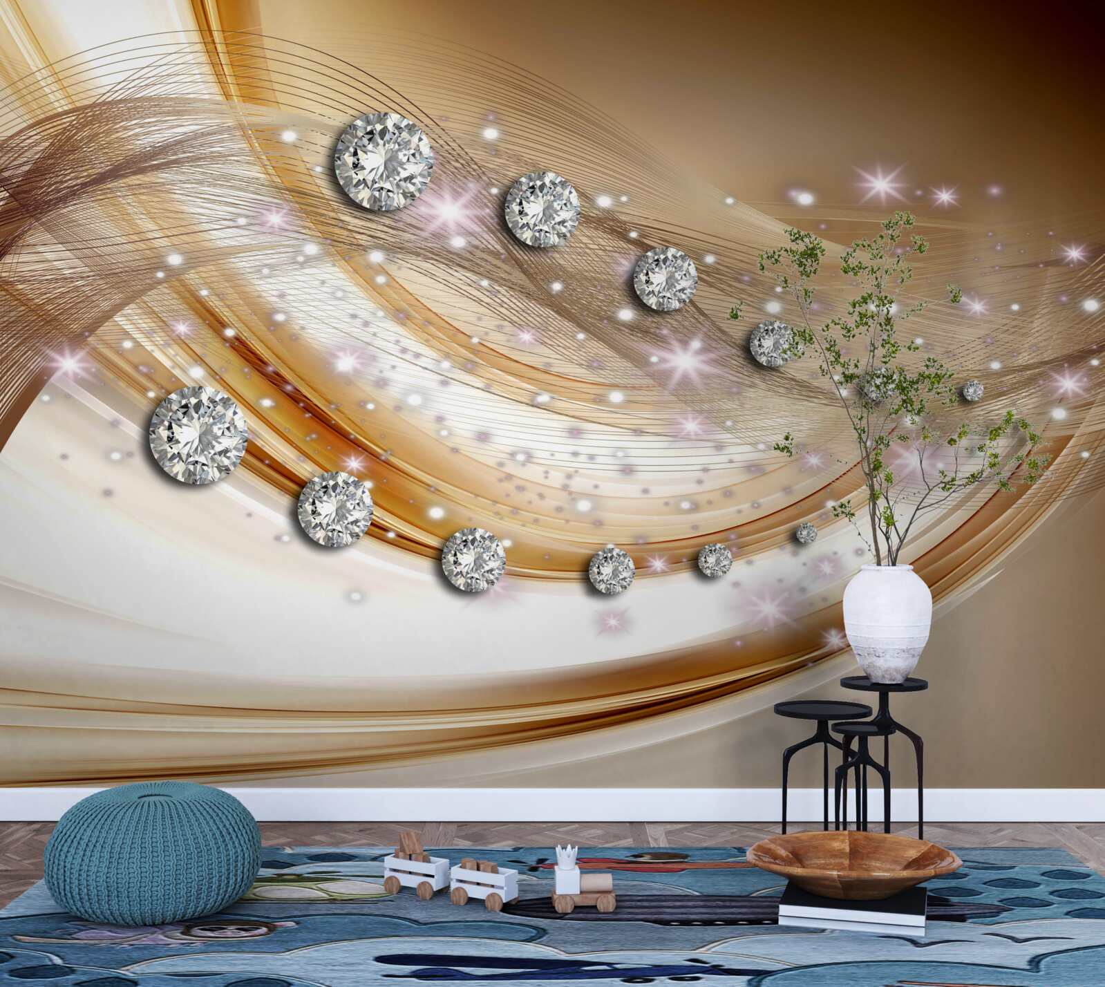 Fotobehang goudzijde met diamanten