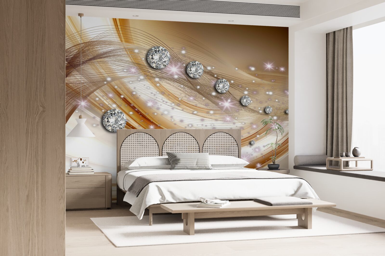 Fotobehang goudzijde met diamanten