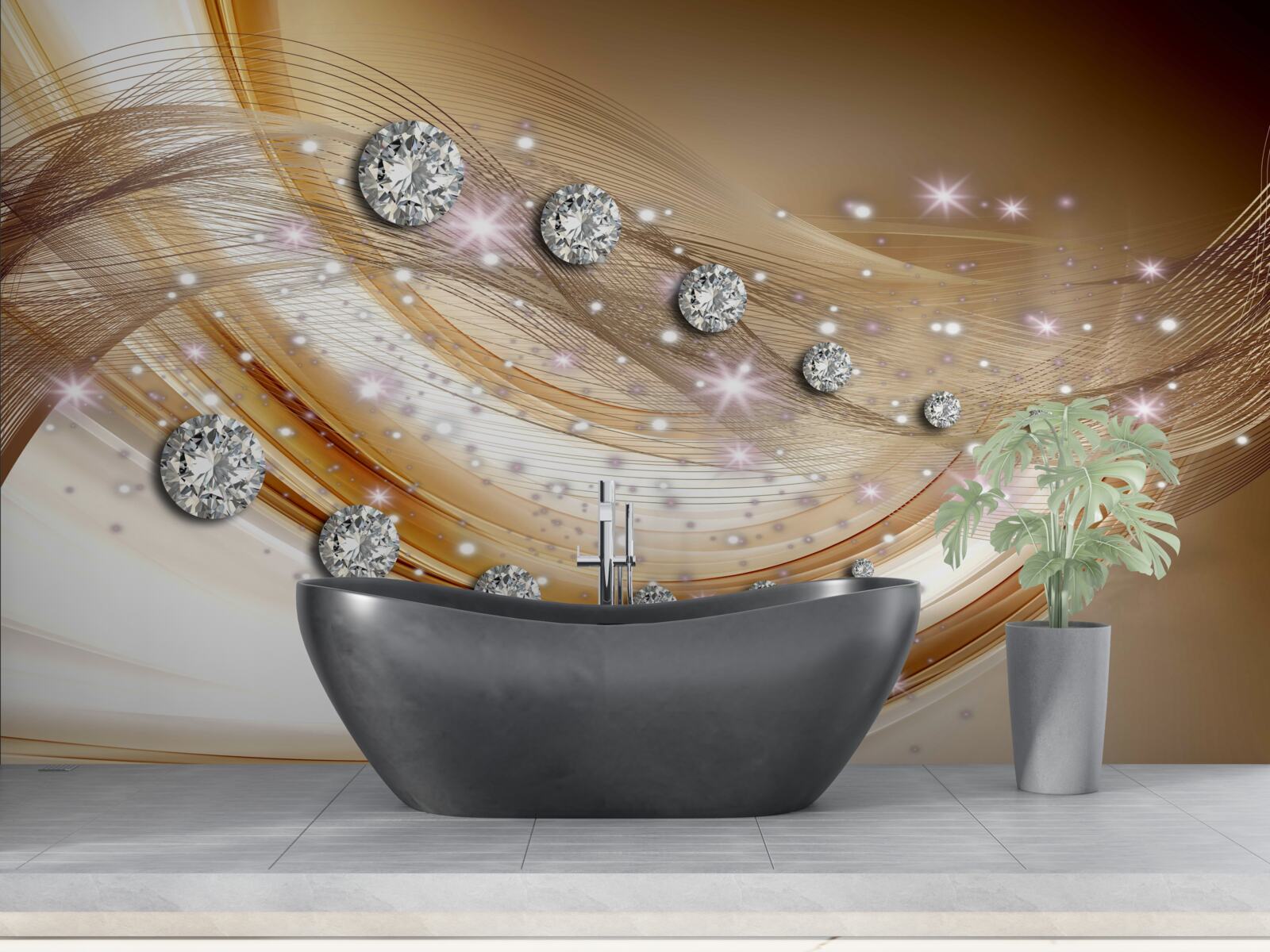 Fotobehang goudzijde met diamanten