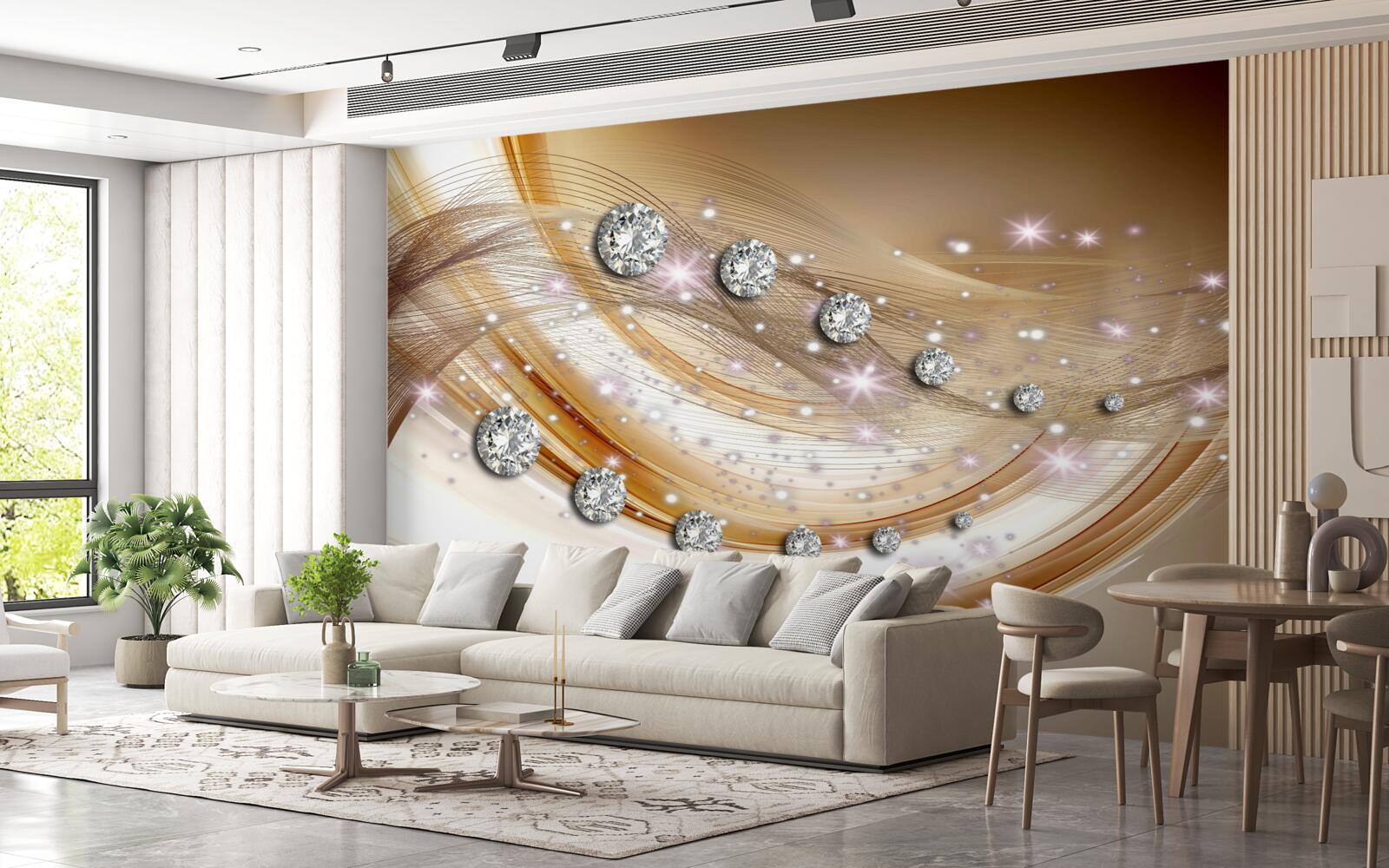 Fotobehang goudzijde met diamanten