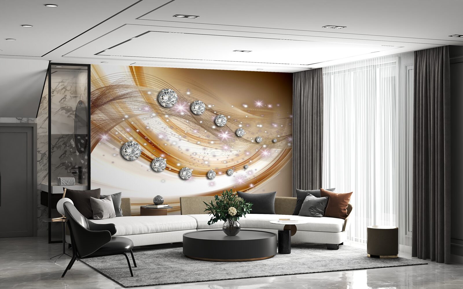 Fotobehang goudzijde met diamanten