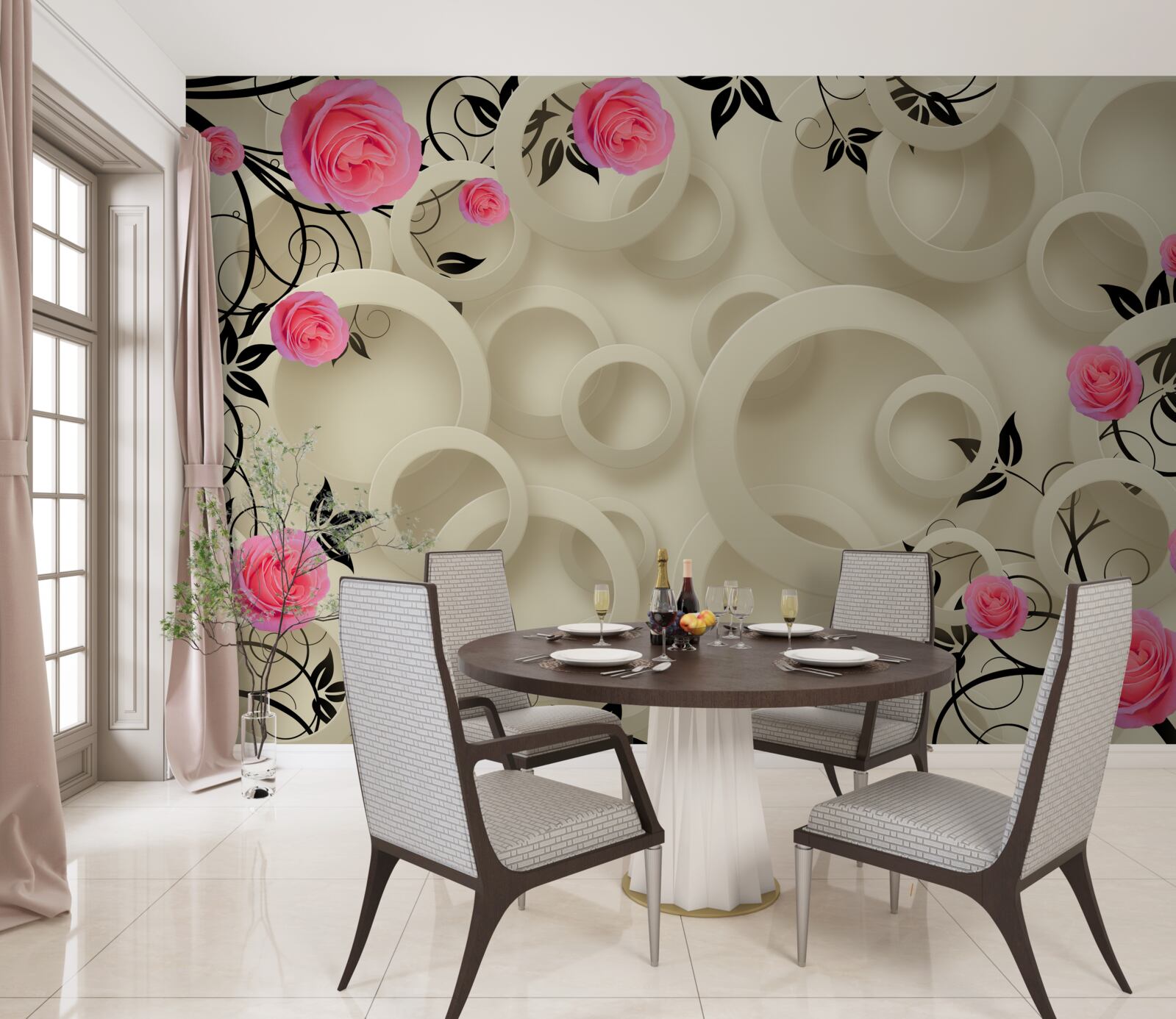 Fotobehang zwarte rozenblaadjes op abstracte achtergrond