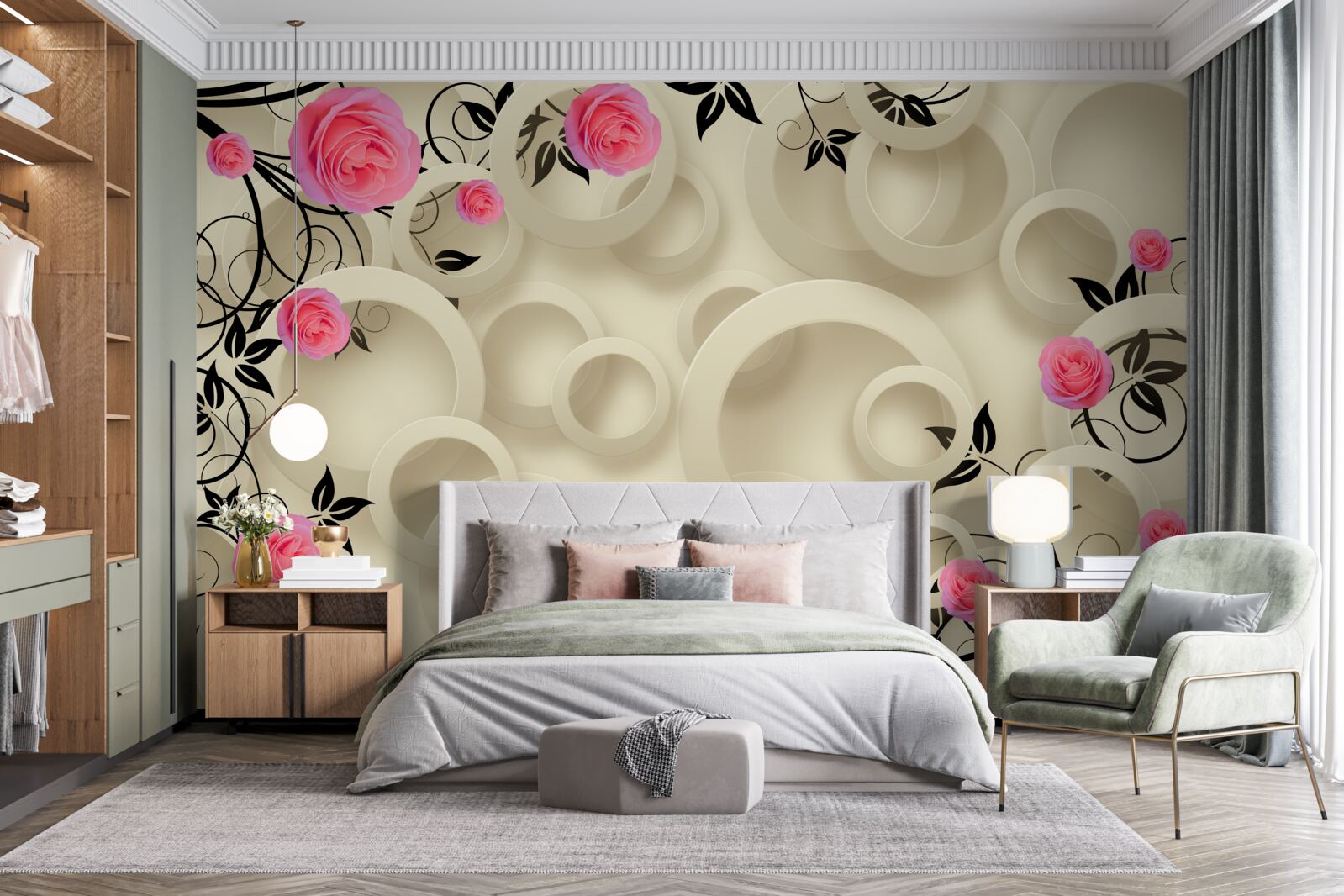 Fotobehang zwarte rozenblaadjes op abstracte achtergrond