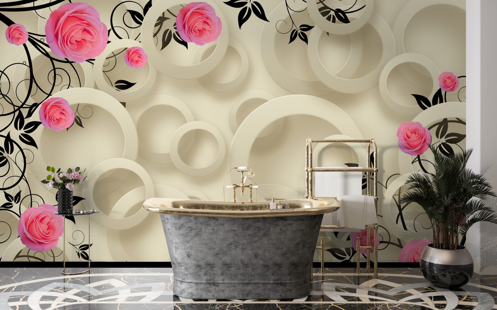 Fotobehang zwarte rozenblaadjes op abstracte achtergrond