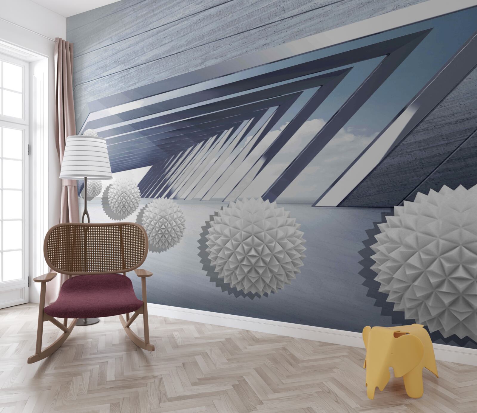 Fotobehang rondvliegende stekelballen in de gang