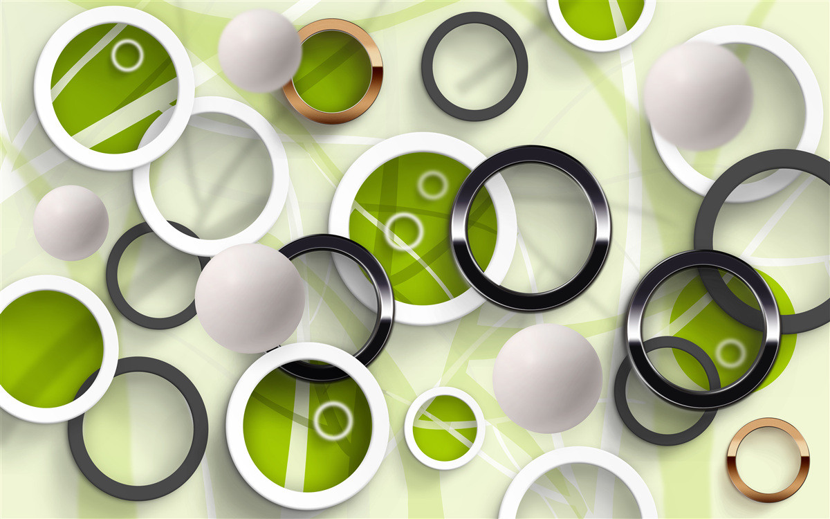 Fotobehang abstracte cirkels met groene elementen