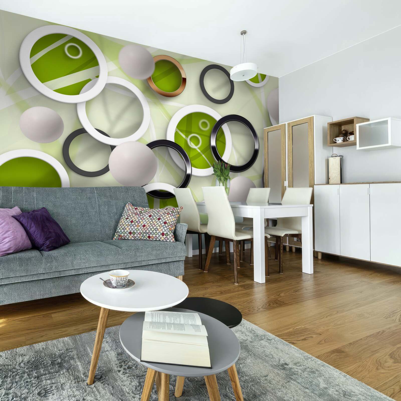 Fotobehang abstracte cirkels met groene elementen