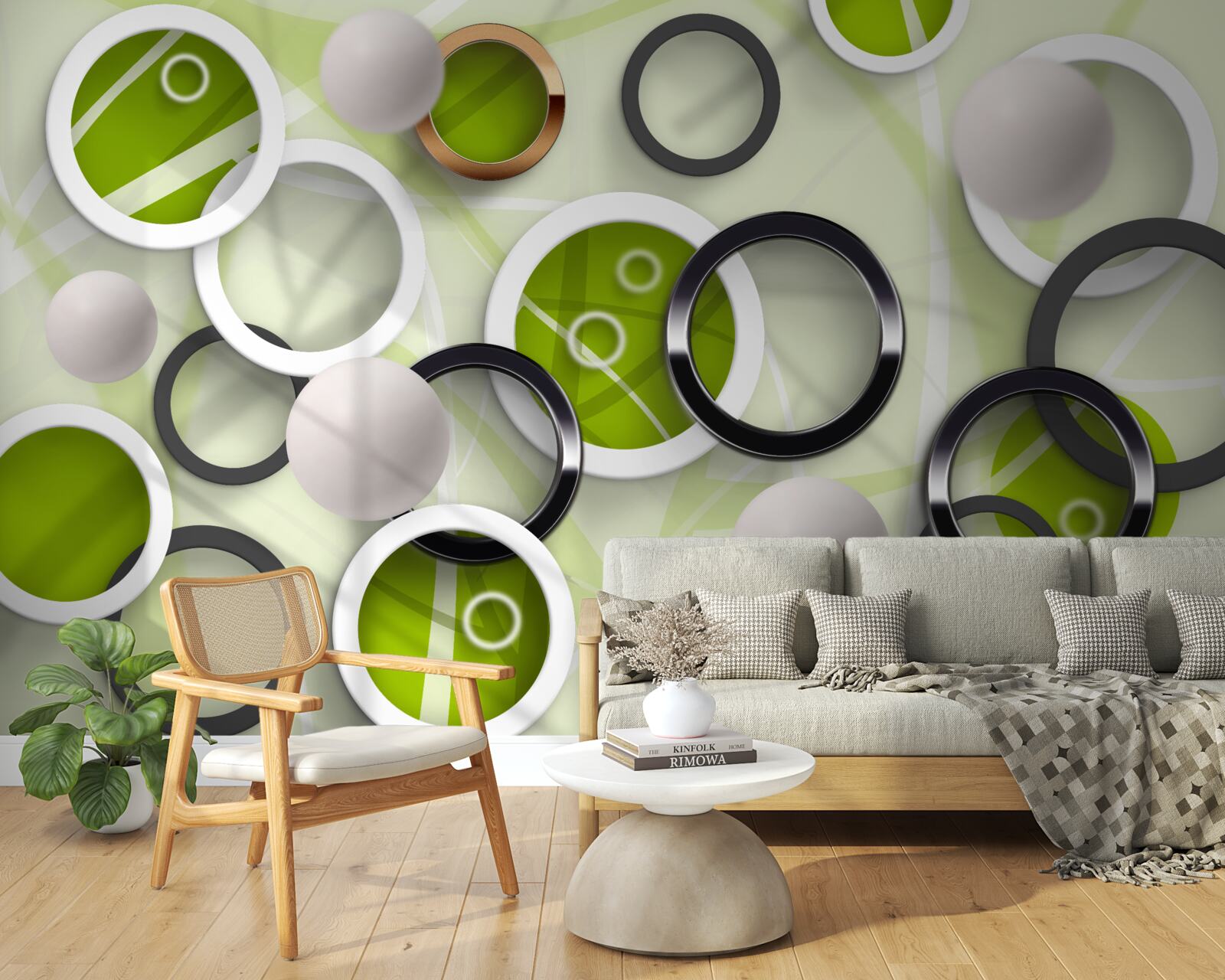 Fotobehang abstracte cirkels met groene elementen