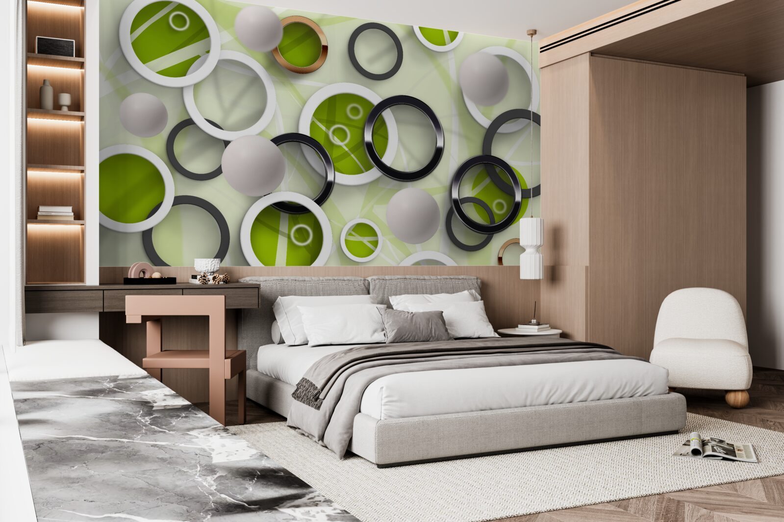 Fotobehang abstracte cirkels met groene elementen