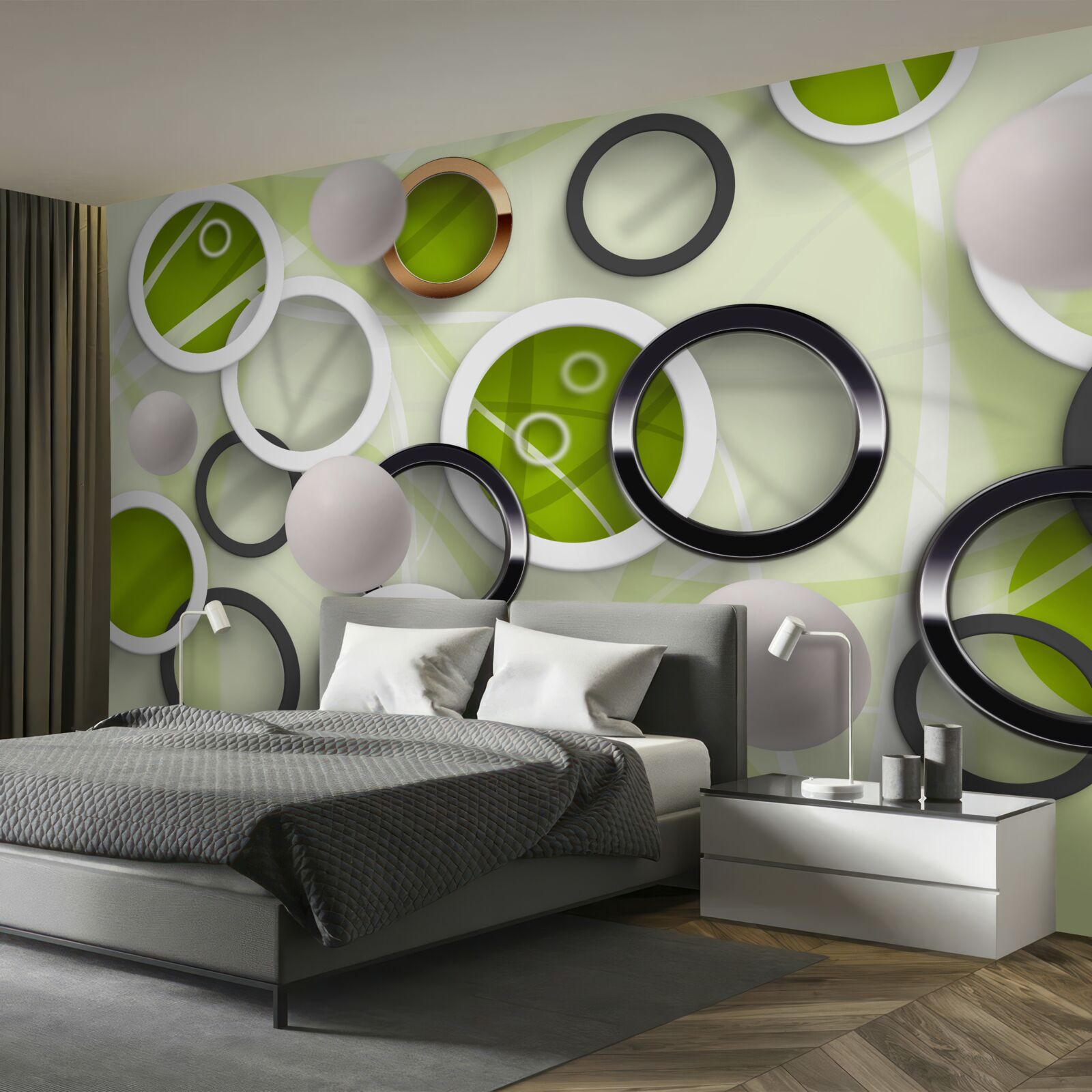 Fotobehang abstracte cirkels met groene elementen