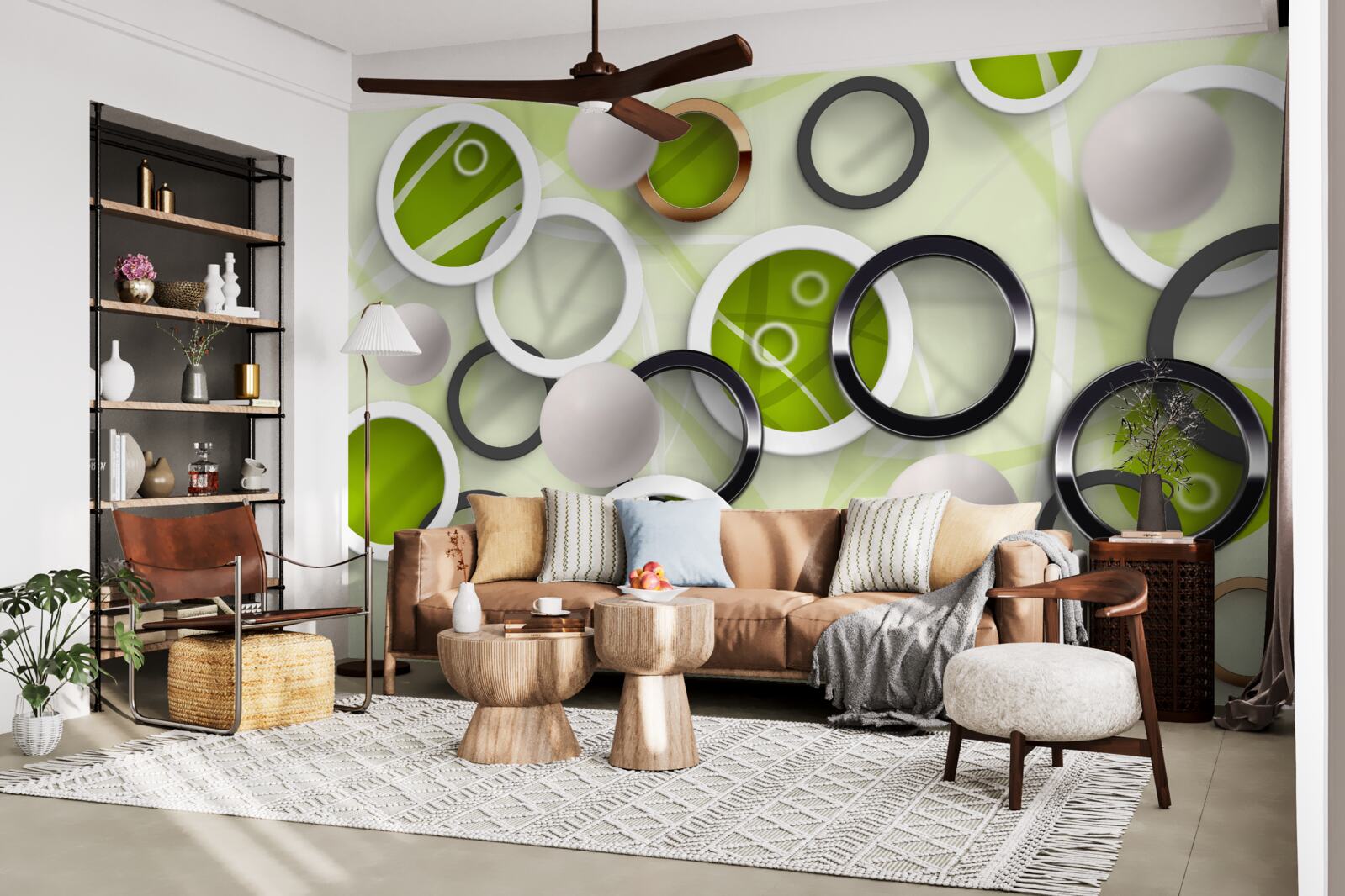 Fotobehang abstracte cirkels met groene elementen