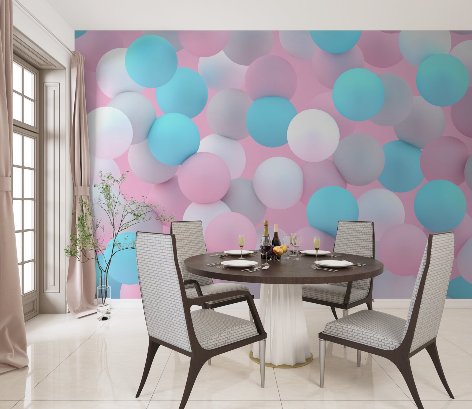 Fotobehang ballen van alle kleuren drijven in het zwembad