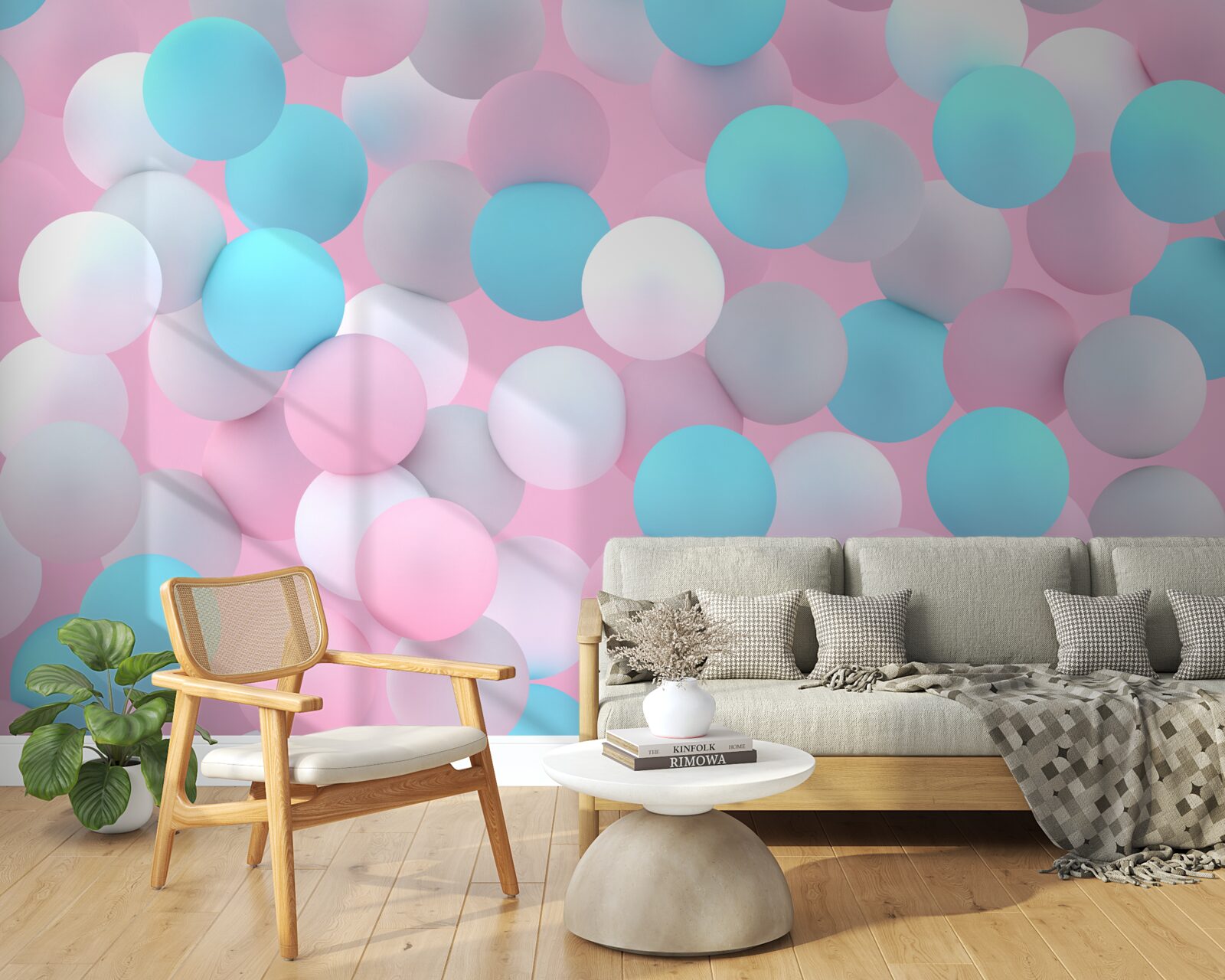 Fotobehang ballen van alle kleuren drijven in het zwembad