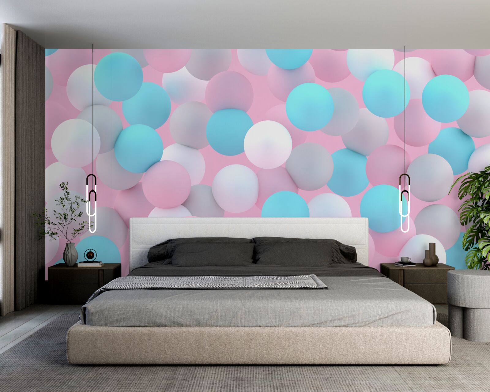 Fotobehang ballen van alle kleuren drijven in het zwembad