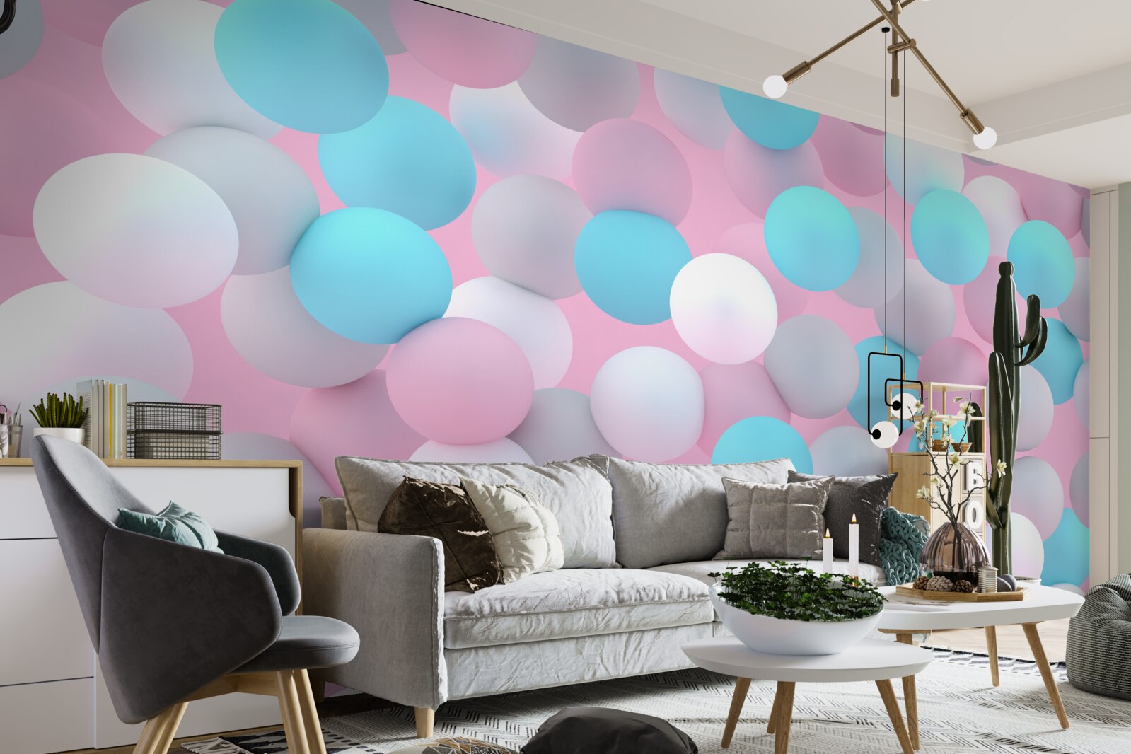 Fotobehang ballen van alle kleuren drijven in het zwembad