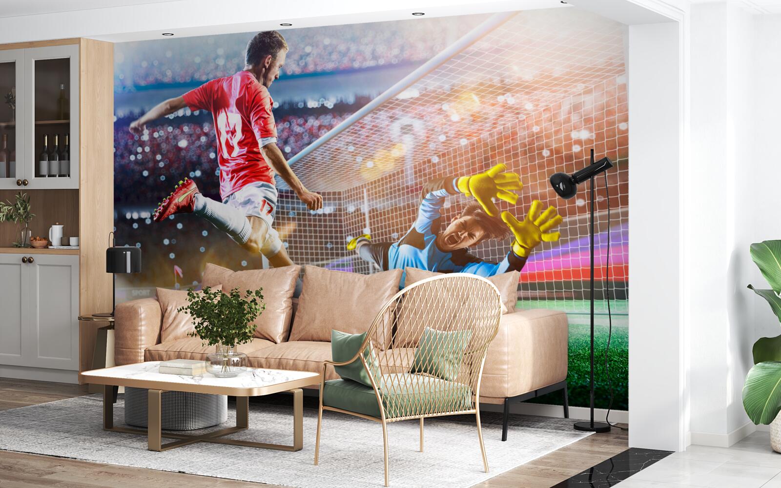 Fotobehang speler schiet op doel