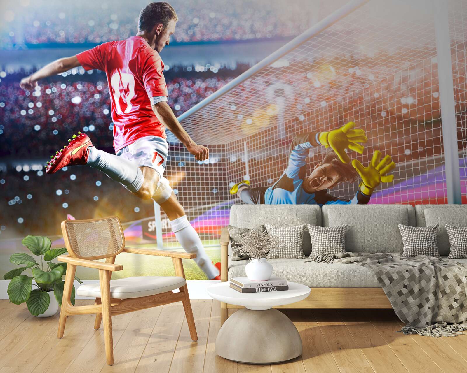 Fotobehang speler schiet op doel