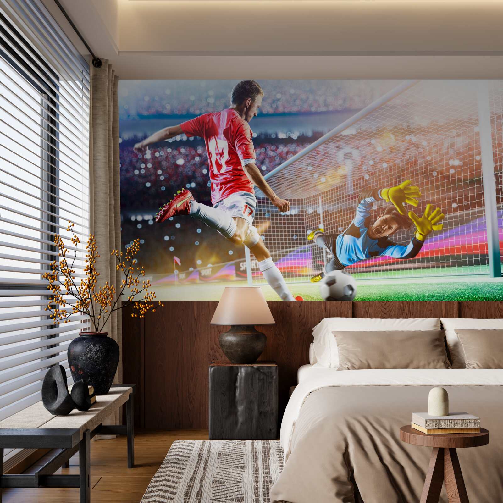 Fotobehang speler schiet op doel