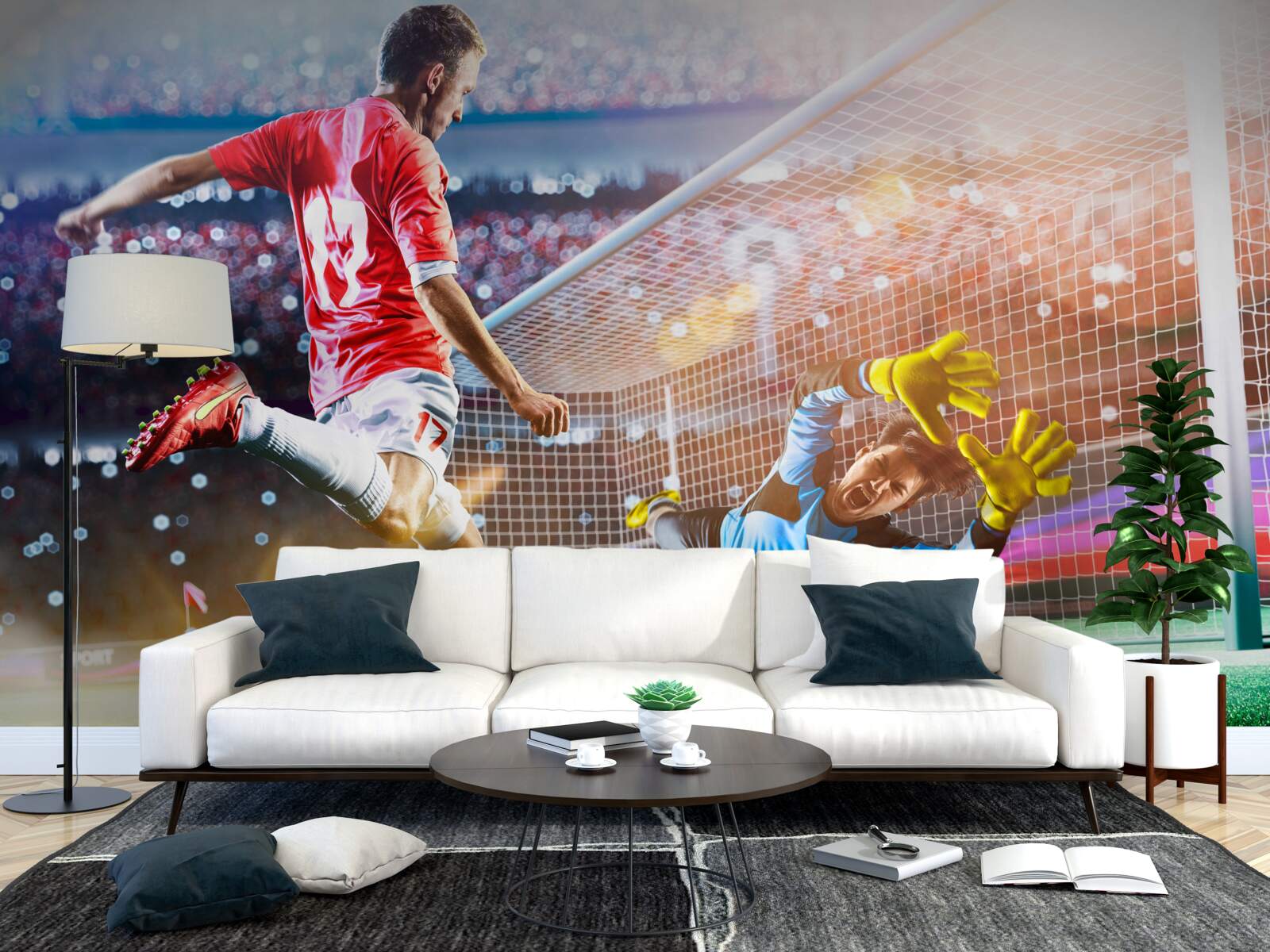 Fotobehang speler schiet op doel