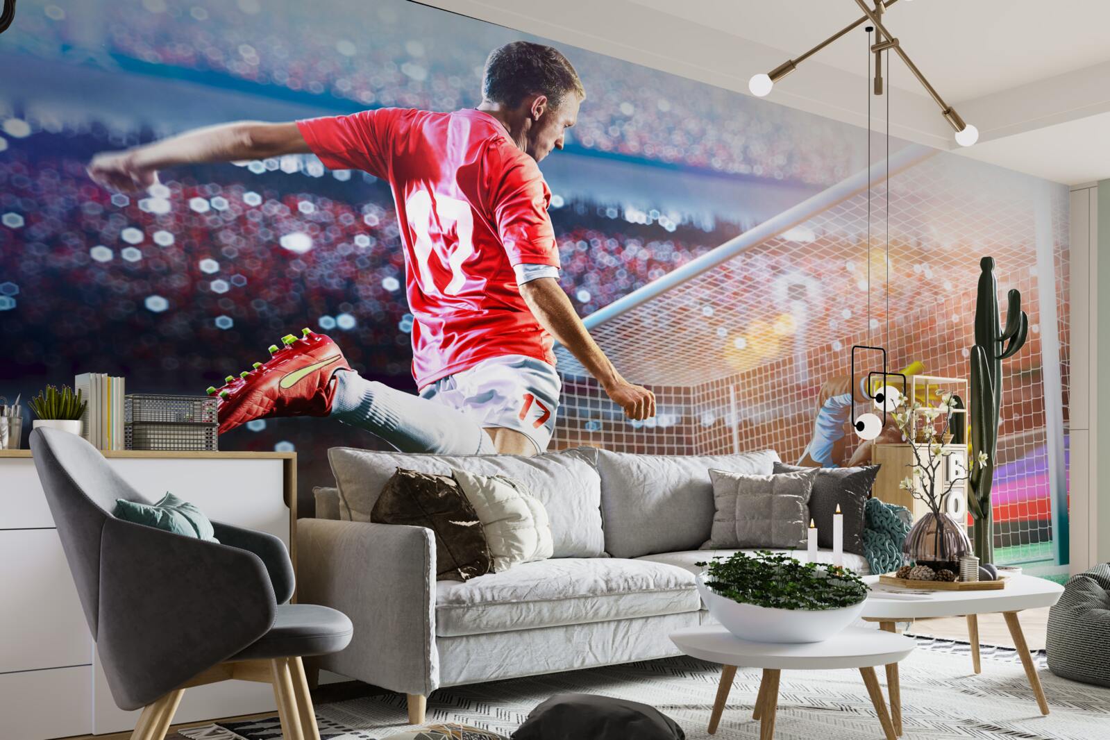 Fotobehang speler schiet op doel