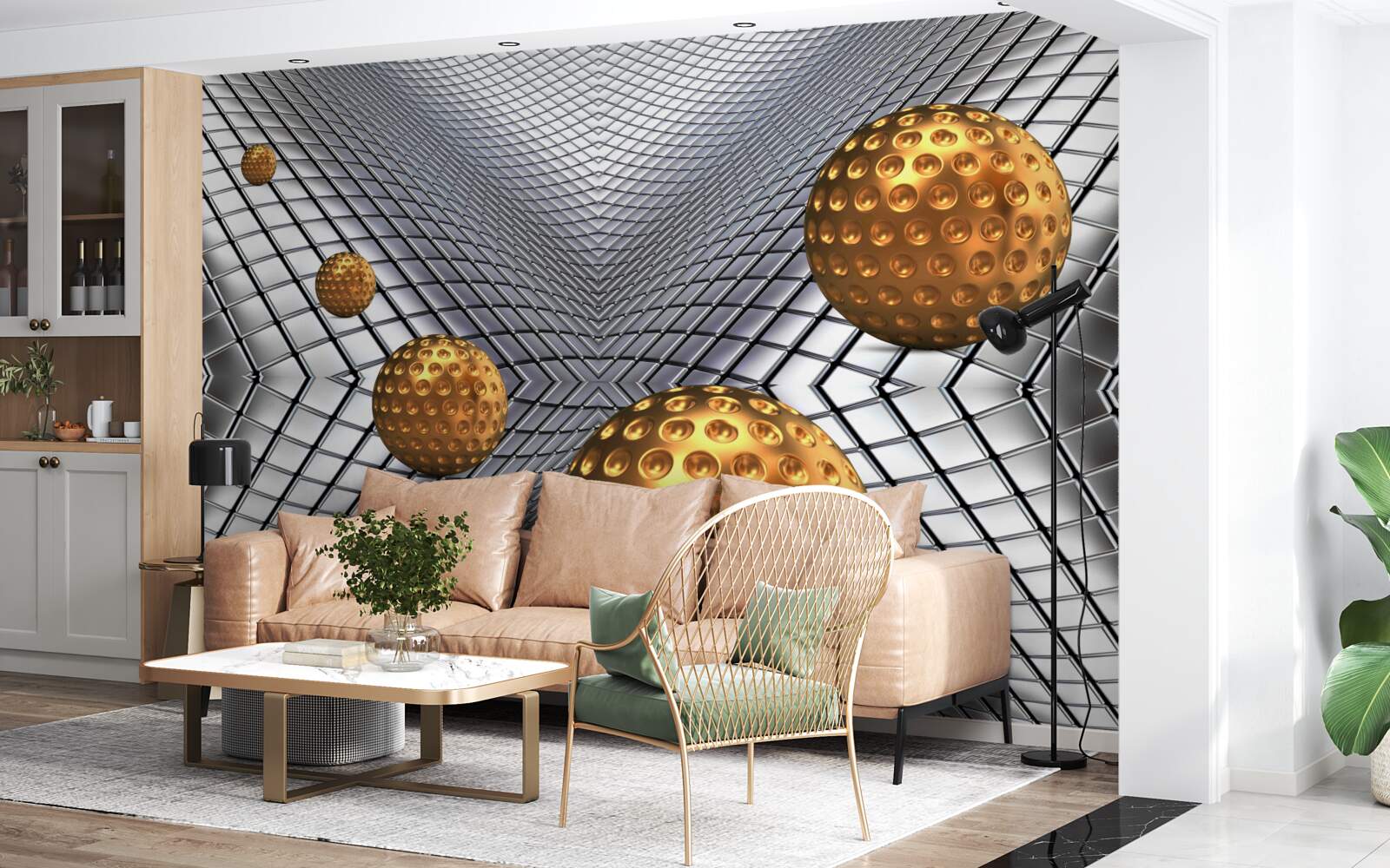 Fotobehang drijvende gouden tennisballen