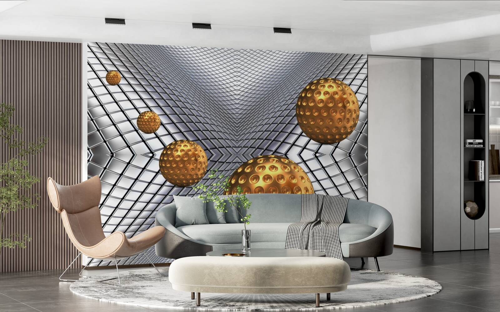 Fotobehang drijvende gouden tennisballen