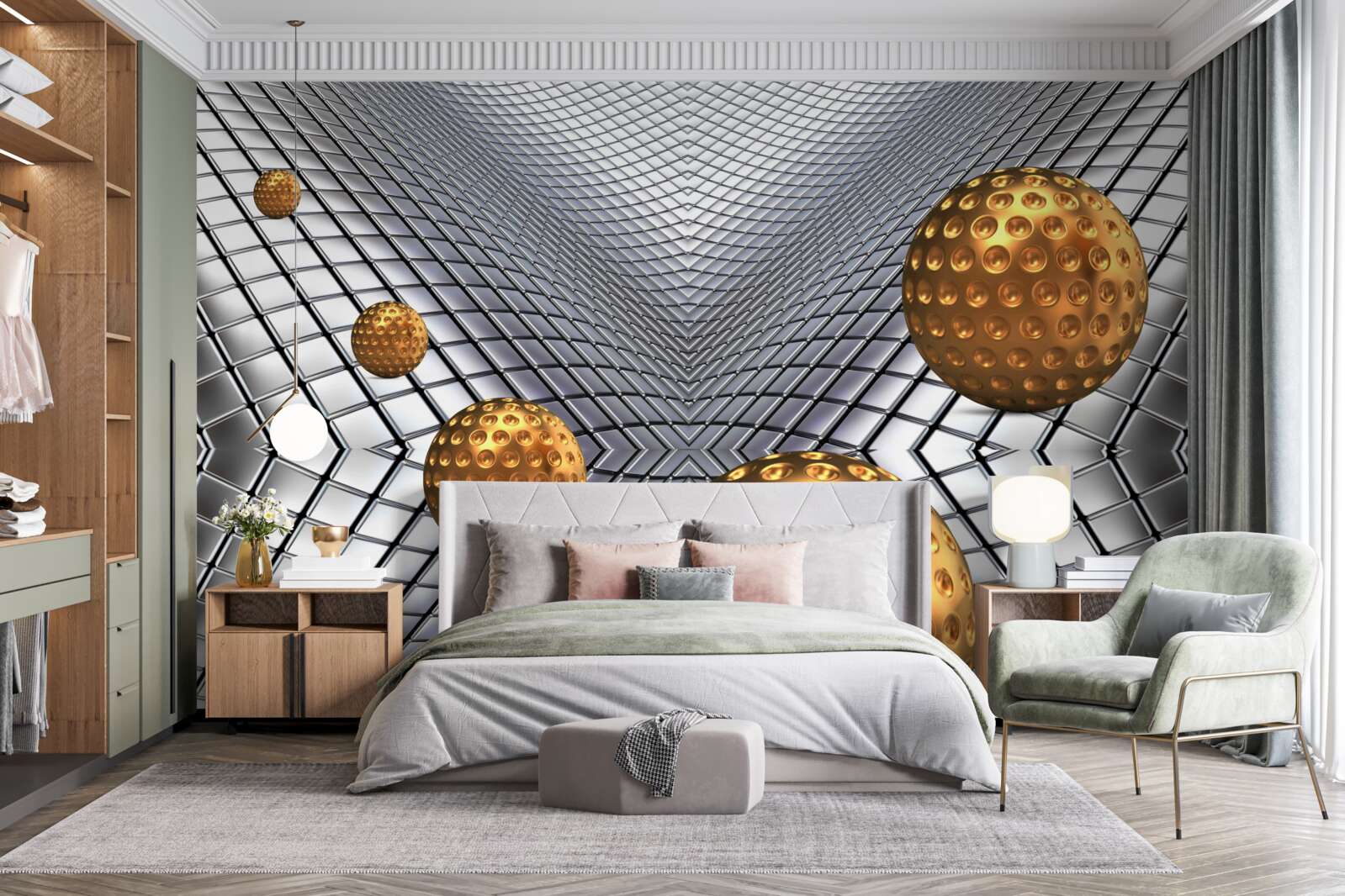 Fotobehang drijvende gouden tennisballen