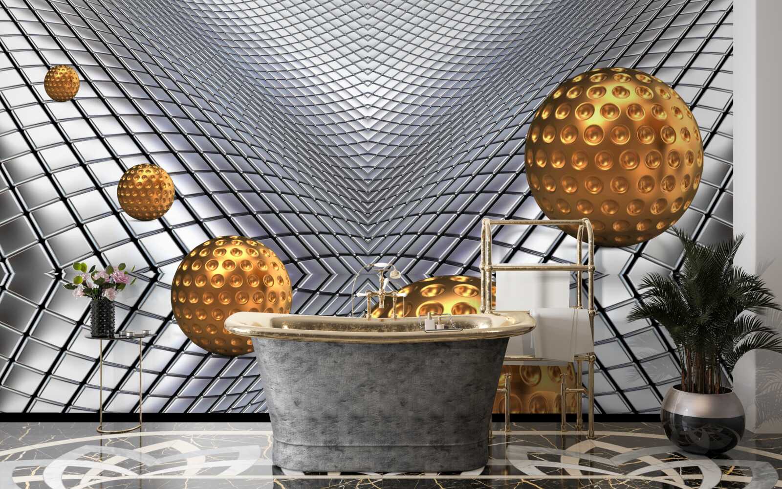 Fotobehang drijvende gouden tennisballen