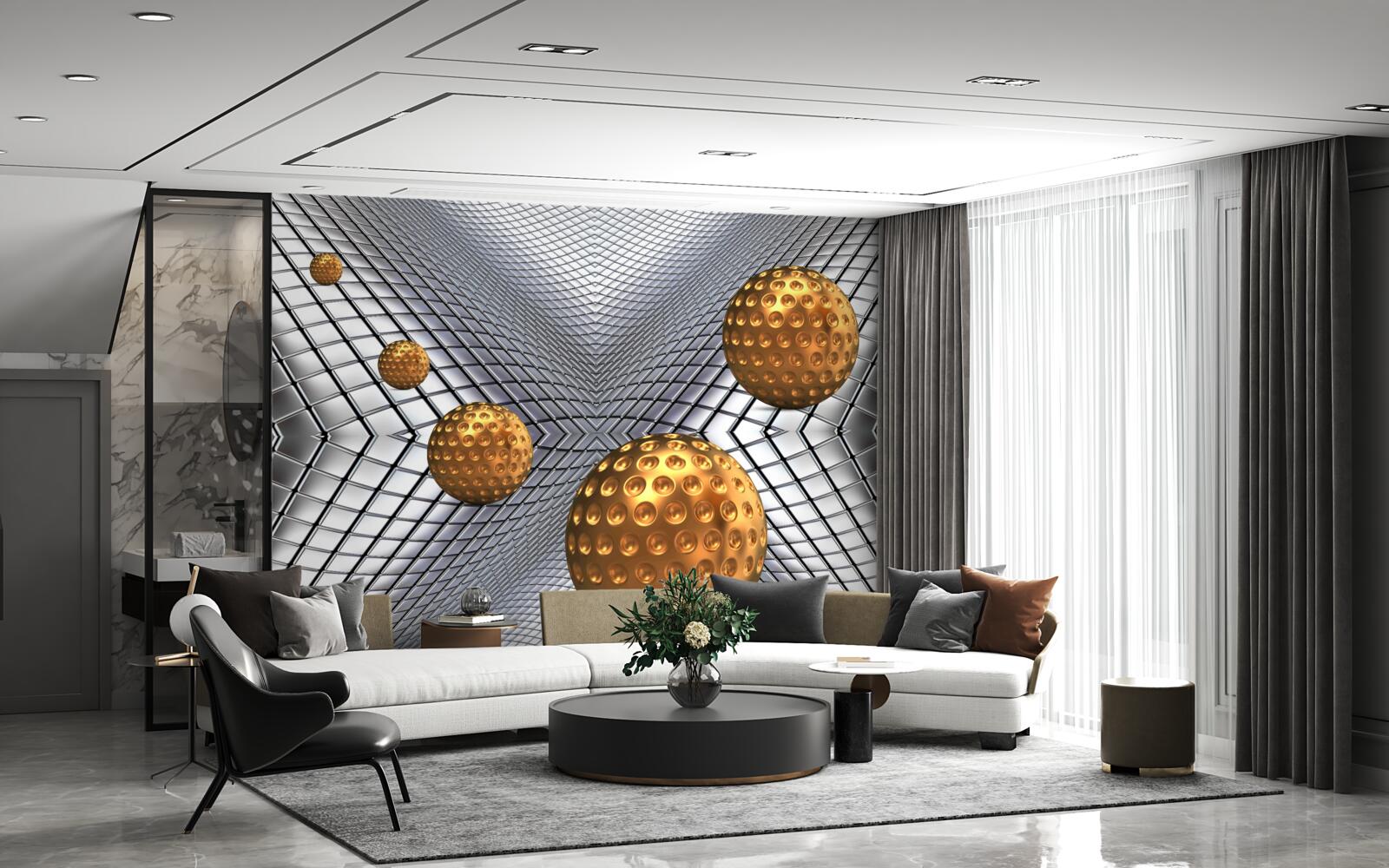 Fotobehang drijvende gouden tennisballen