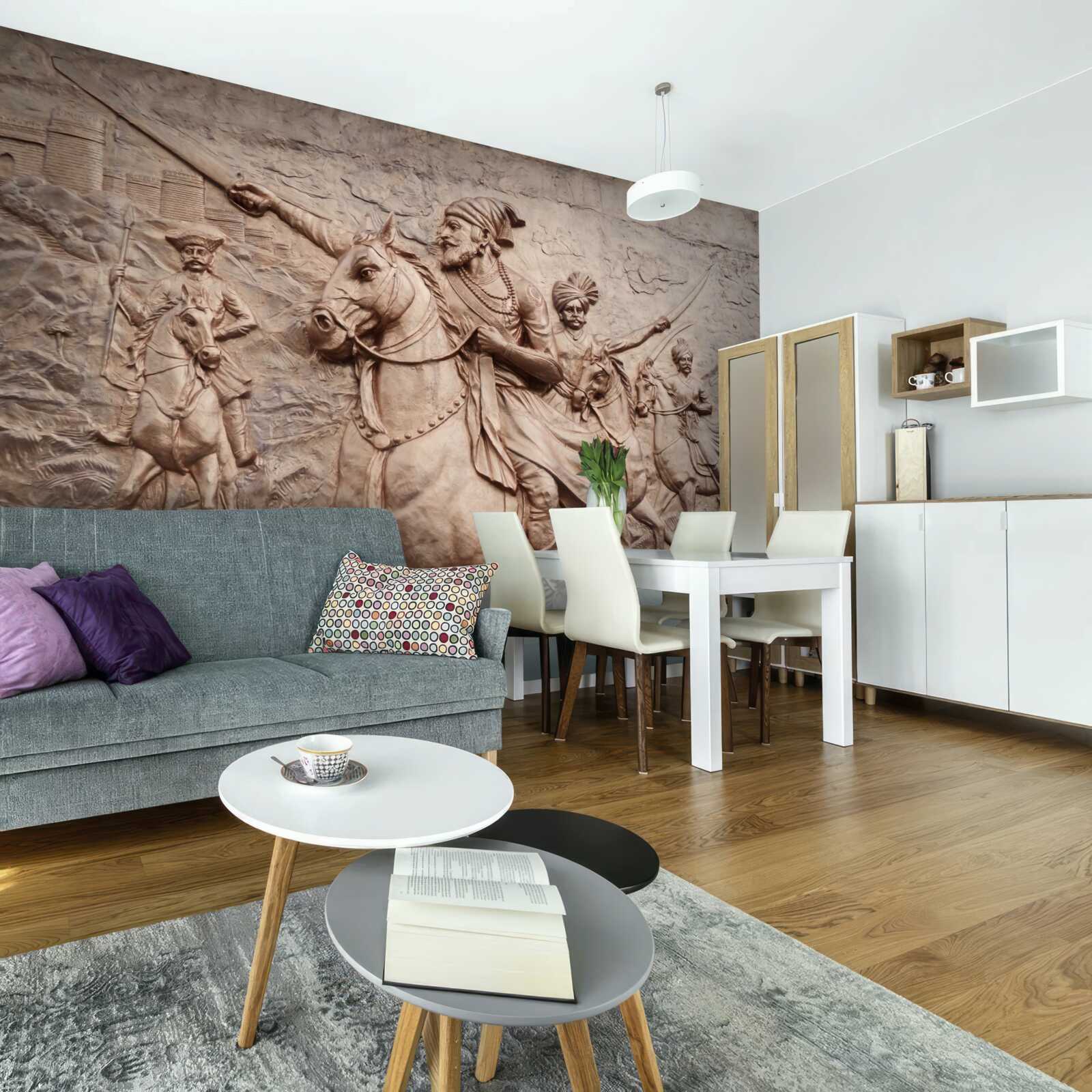 Fotobehang reliëf met krijgers te paard