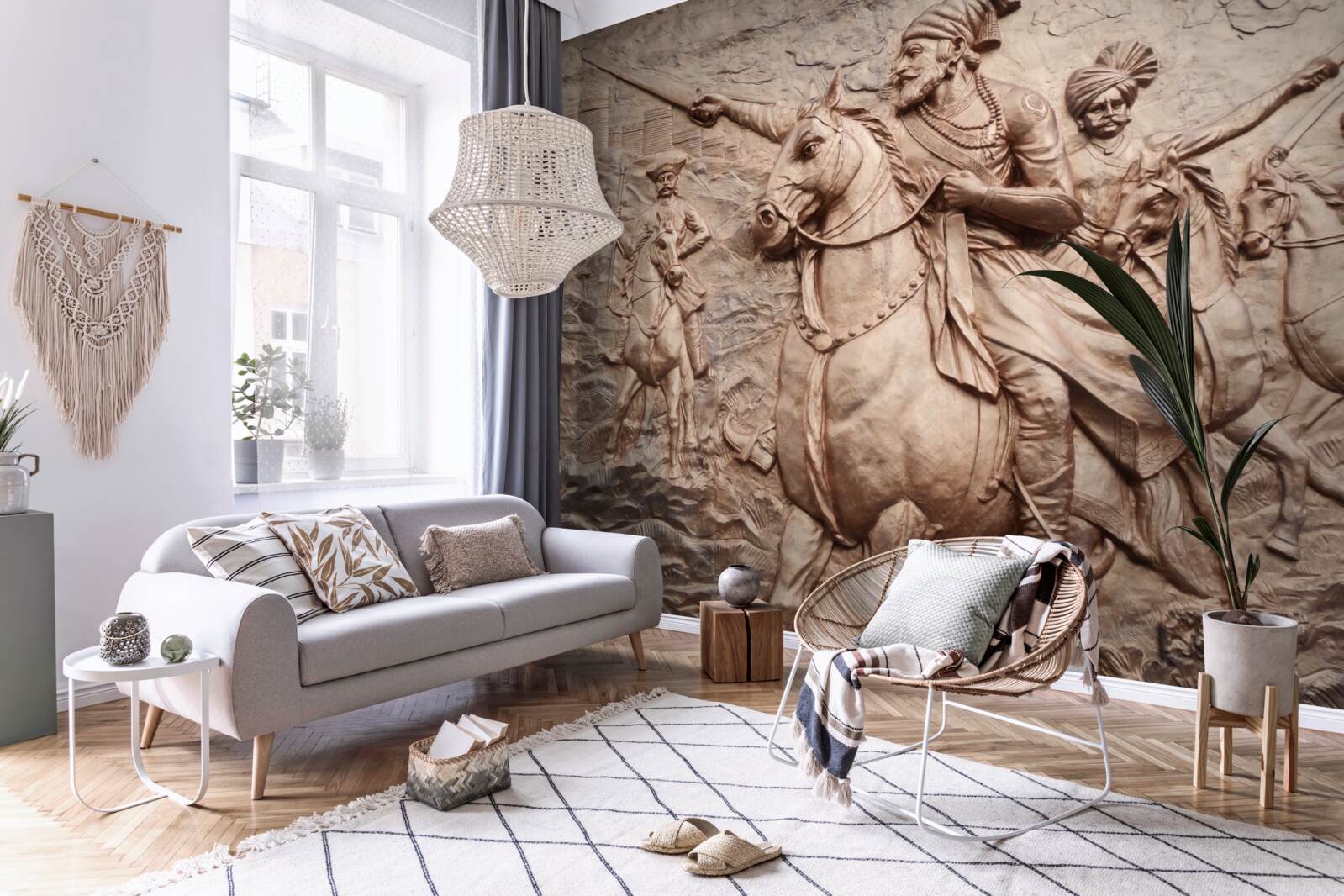 Fotobehang reliëf met krijgers te paard