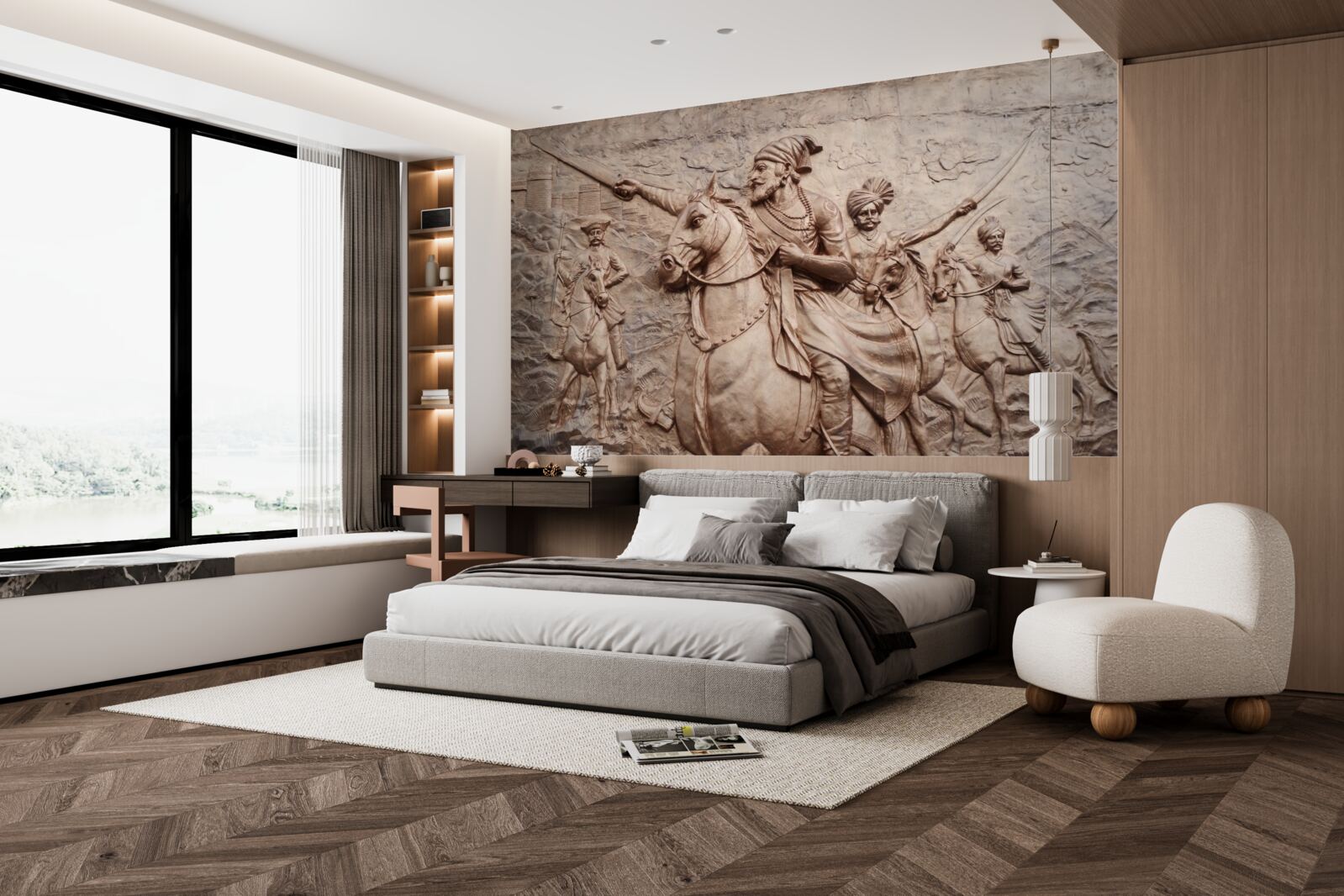 Fotobehang reliëf met krijgers te paard