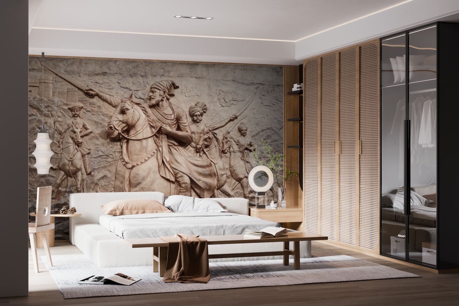 Fotobehang reliëf met krijgers te paard