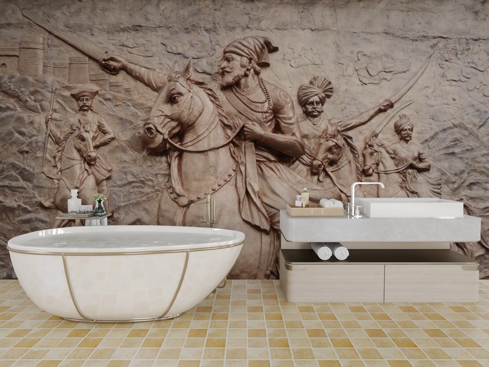 Fotobehang reliëf met krijgers te paard