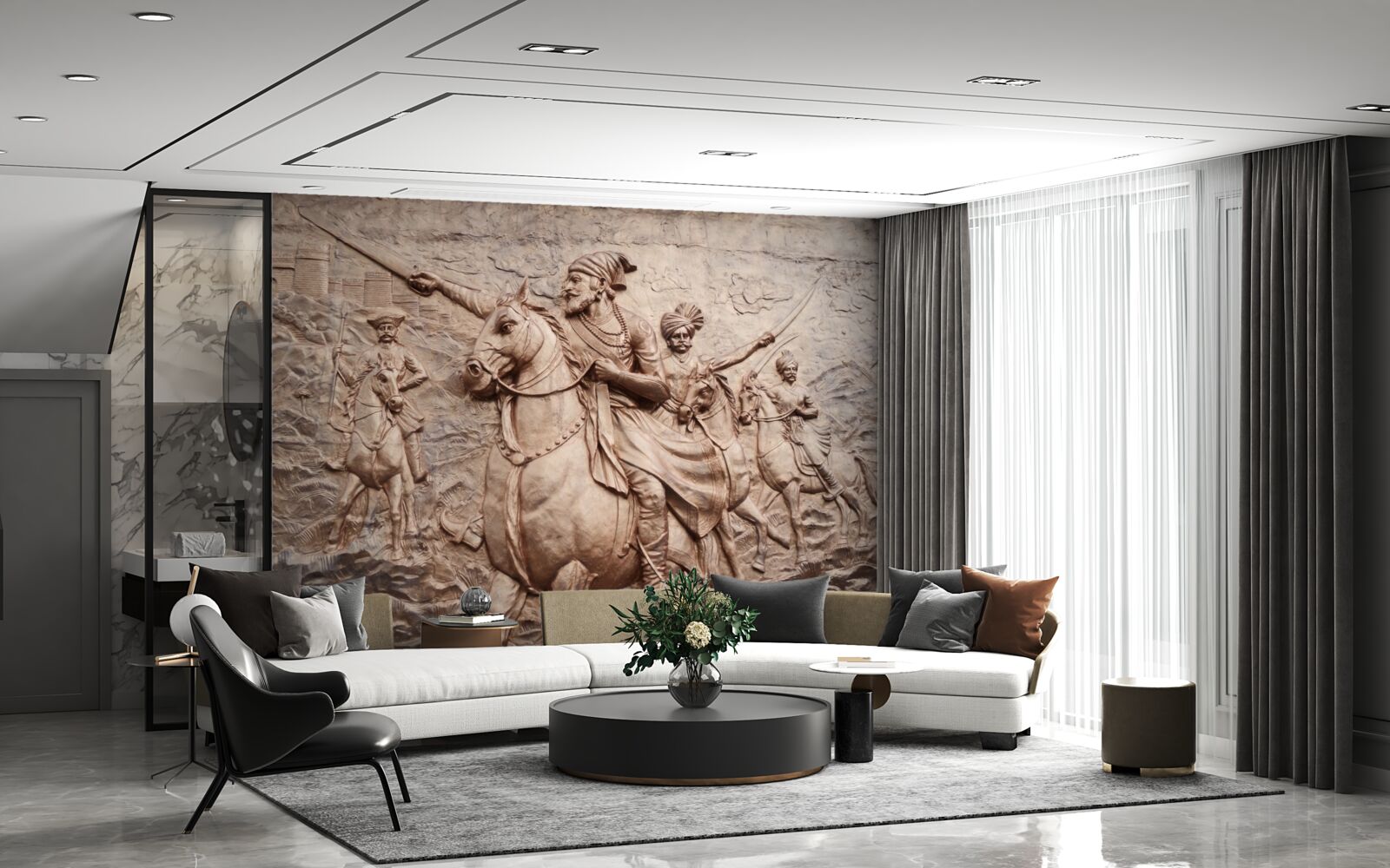 Fotobehang reliëf met krijgers te paard