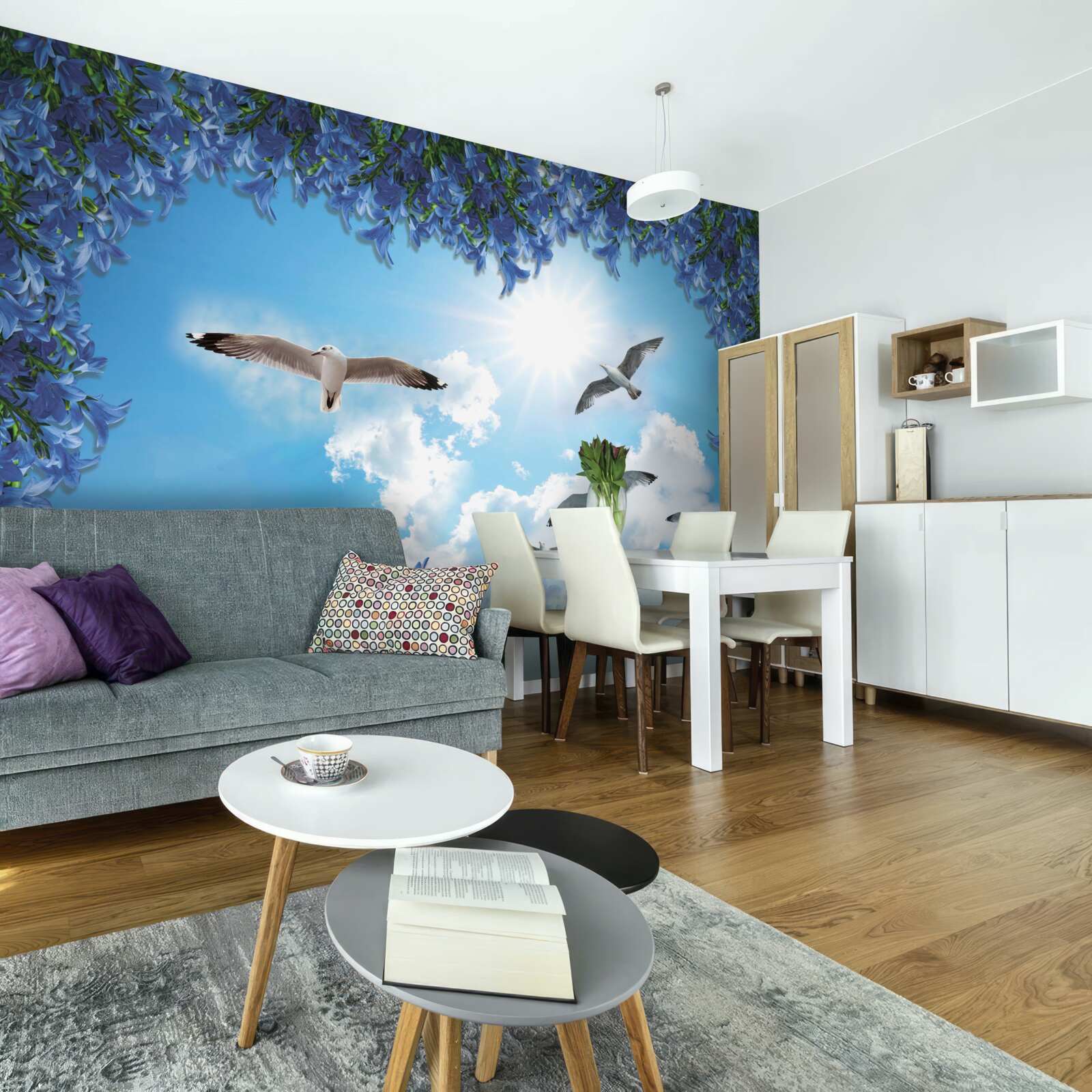 Fotobehang meeuwen zweven door de blauwe lucht