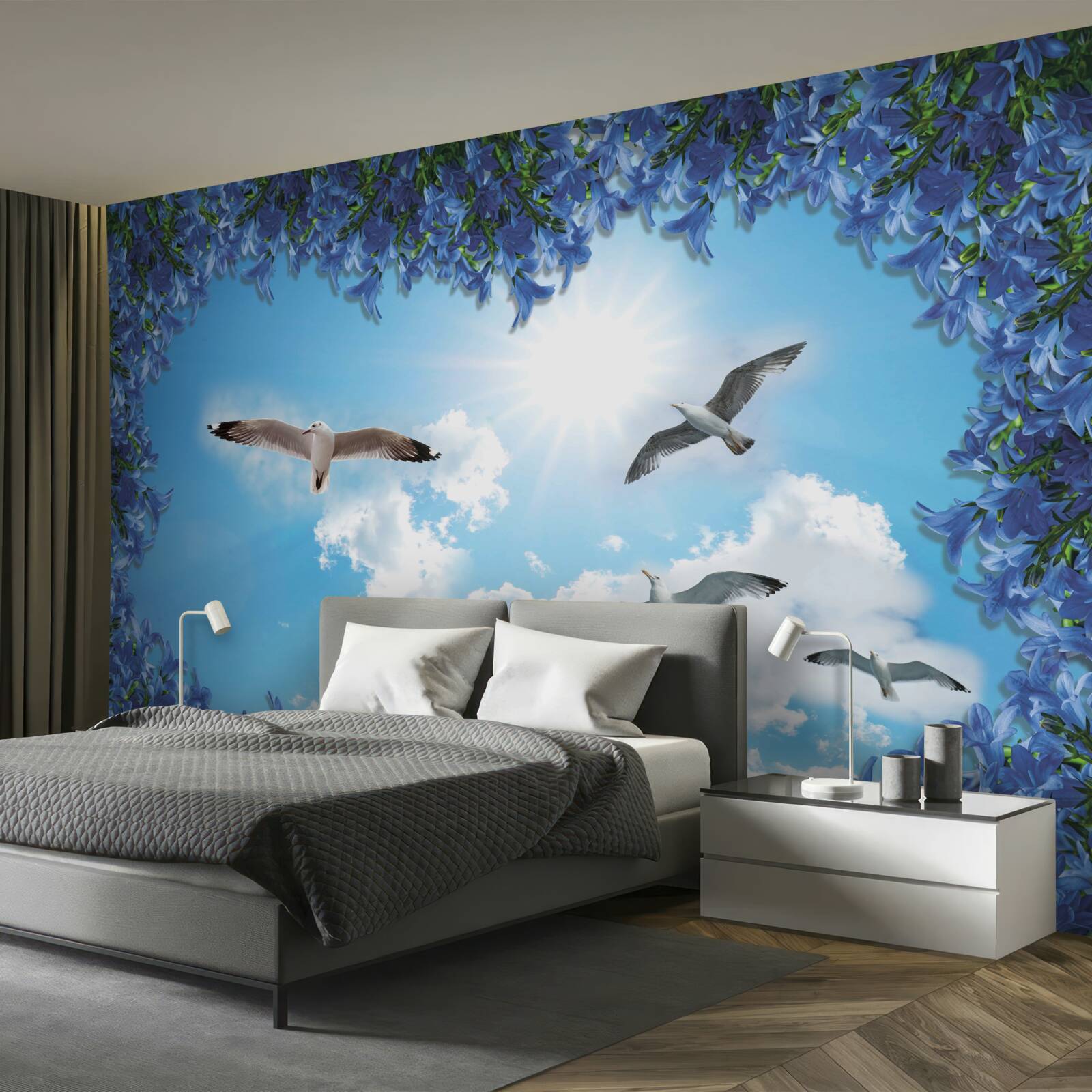 Fotobehang meeuwen zweven door de blauwe lucht