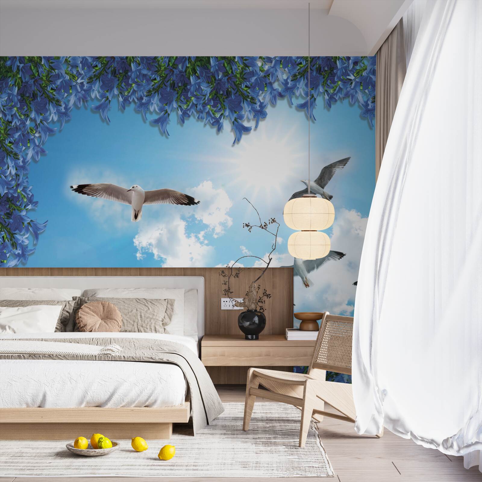 Fotobehang meeuwen zweven door de blauwe lucht