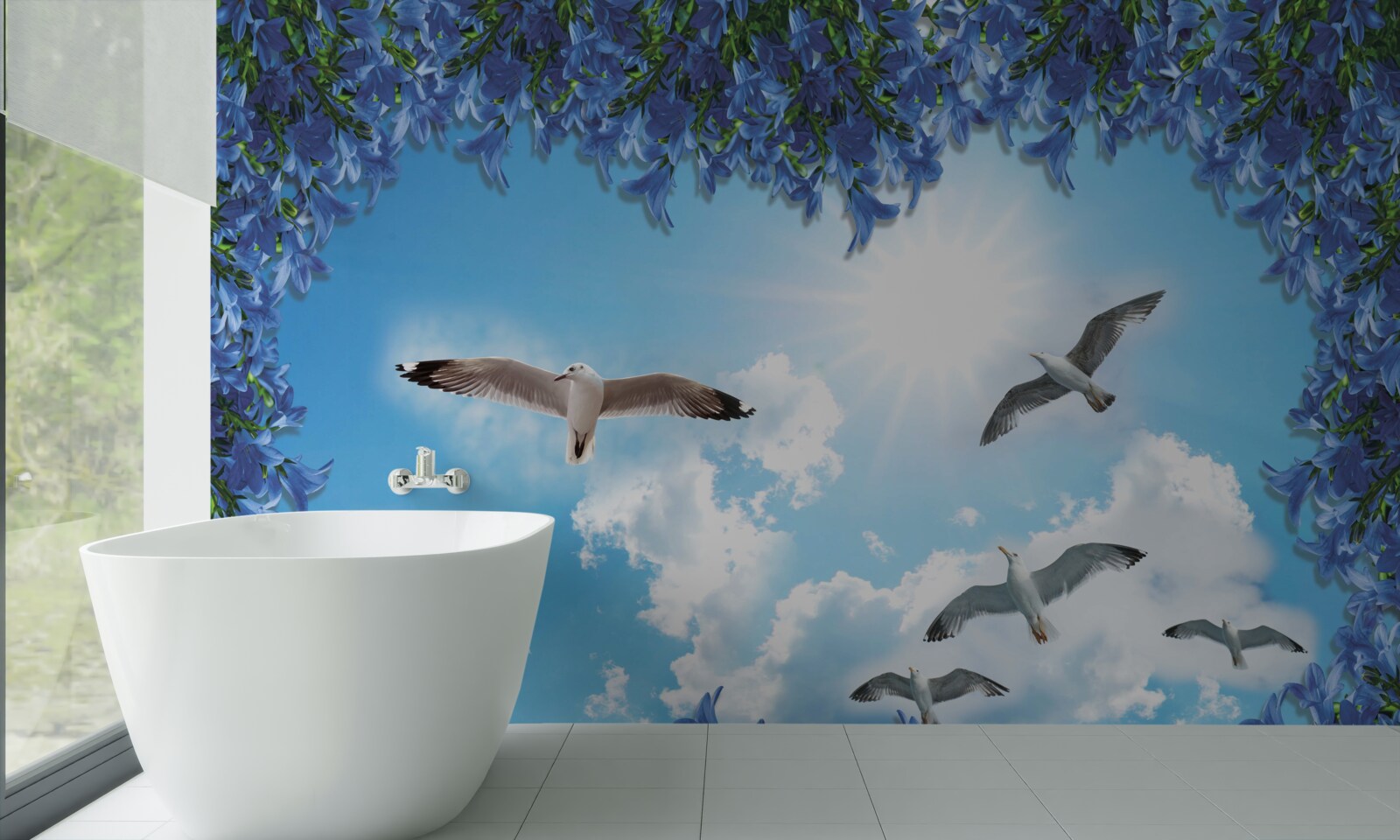 Fotobehang meeuwen zweven door de blauwe lucht