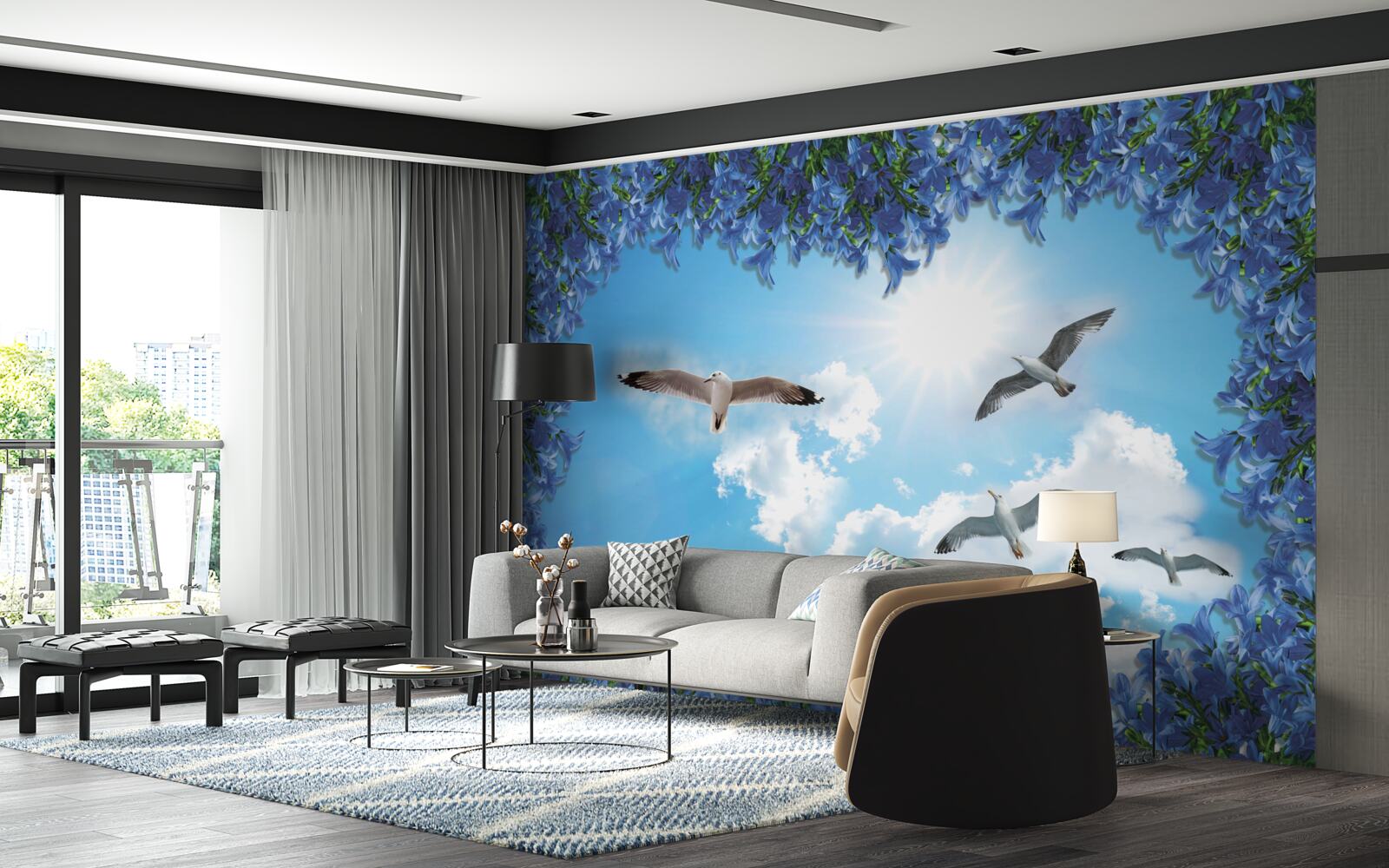 Fotobehang meeuwen zweven door de blauwe lucht