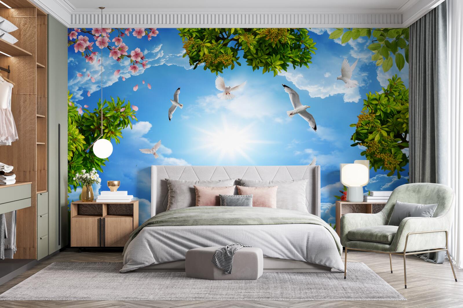 Fotobehang vogels in het bos genieten van een zonnige dag