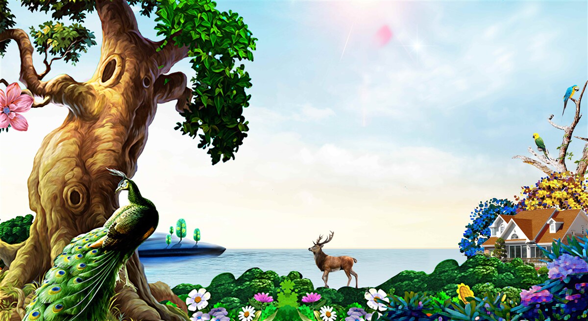 Fotobehang smaragdgroene landschappen en hun bewoners aan de oevers van wateren