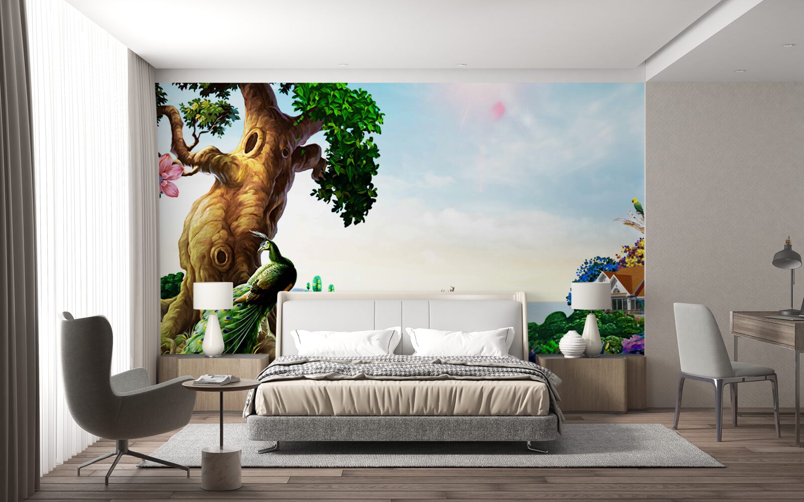 Fotobehang smaragdgroene landschappen en hun bewoners aan de oevers van wateren