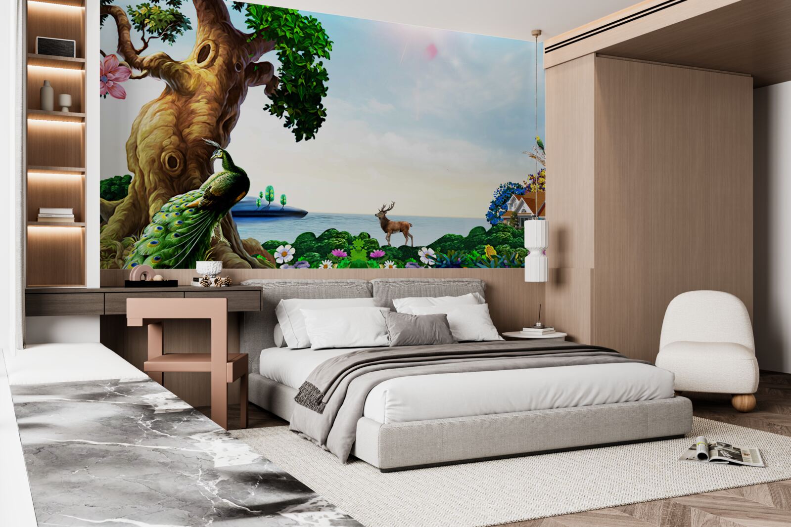 Fotobehang smaragdgroene landschappen en hun bewoners aan de oevers van wateren