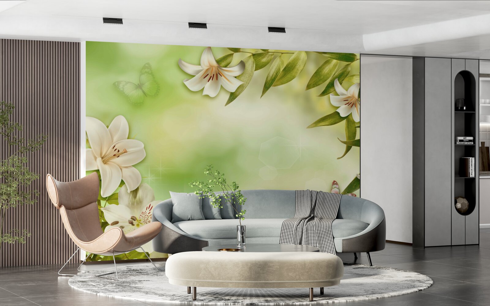 Fotobehang lentebloemen met fladderende vlinders